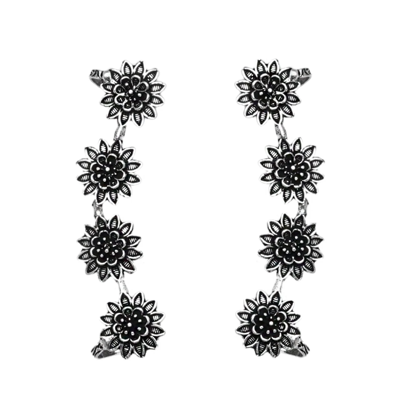 Teejh Panchali Silver Oxidised Floral Earcuffs - Image 3