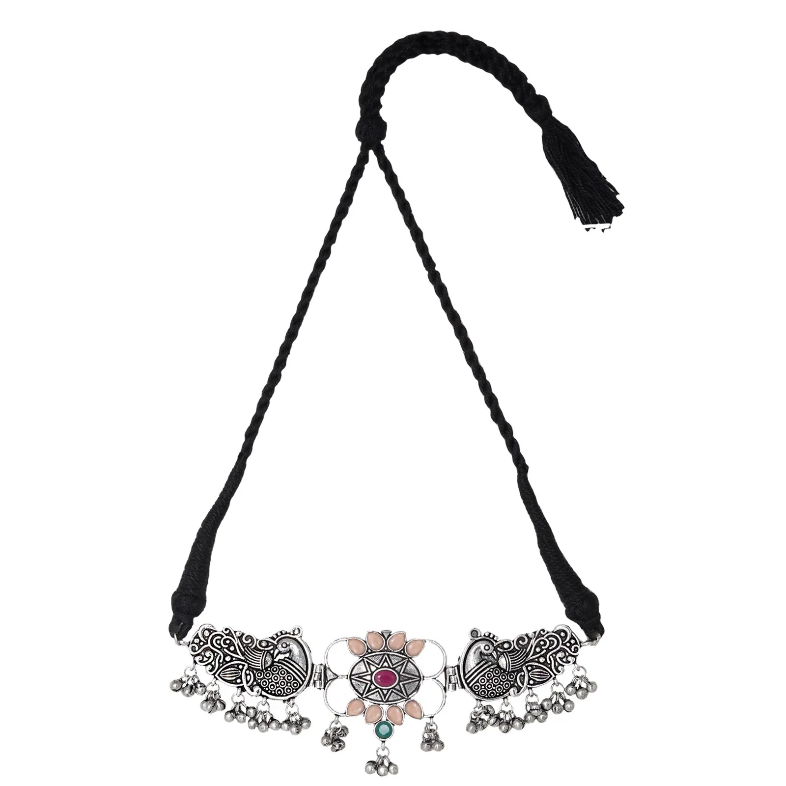 Teejh Parul Orange Peacock Choker Necklace - Image 3