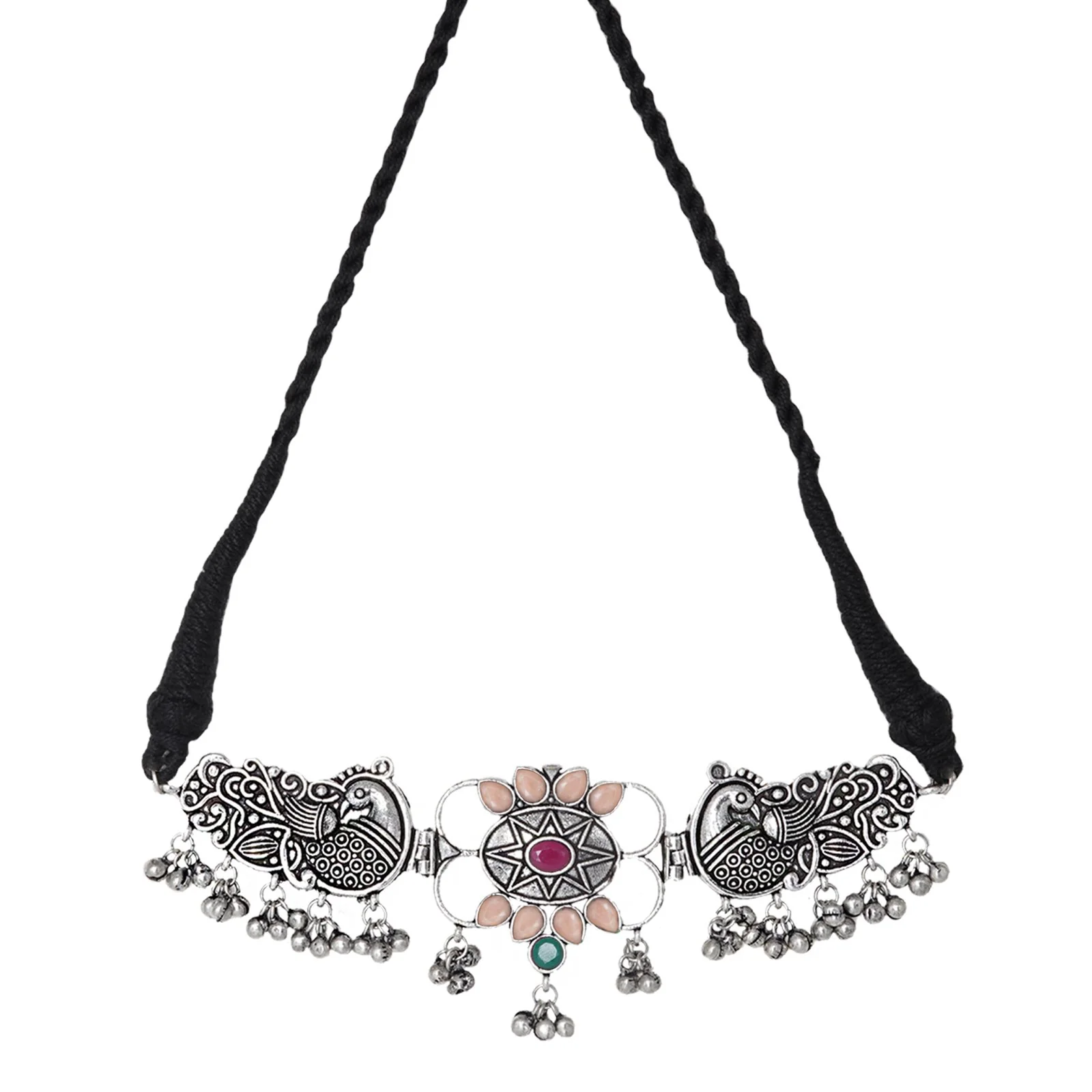 Teejh Parul Orange Peacock Choker Necklace - Image 4