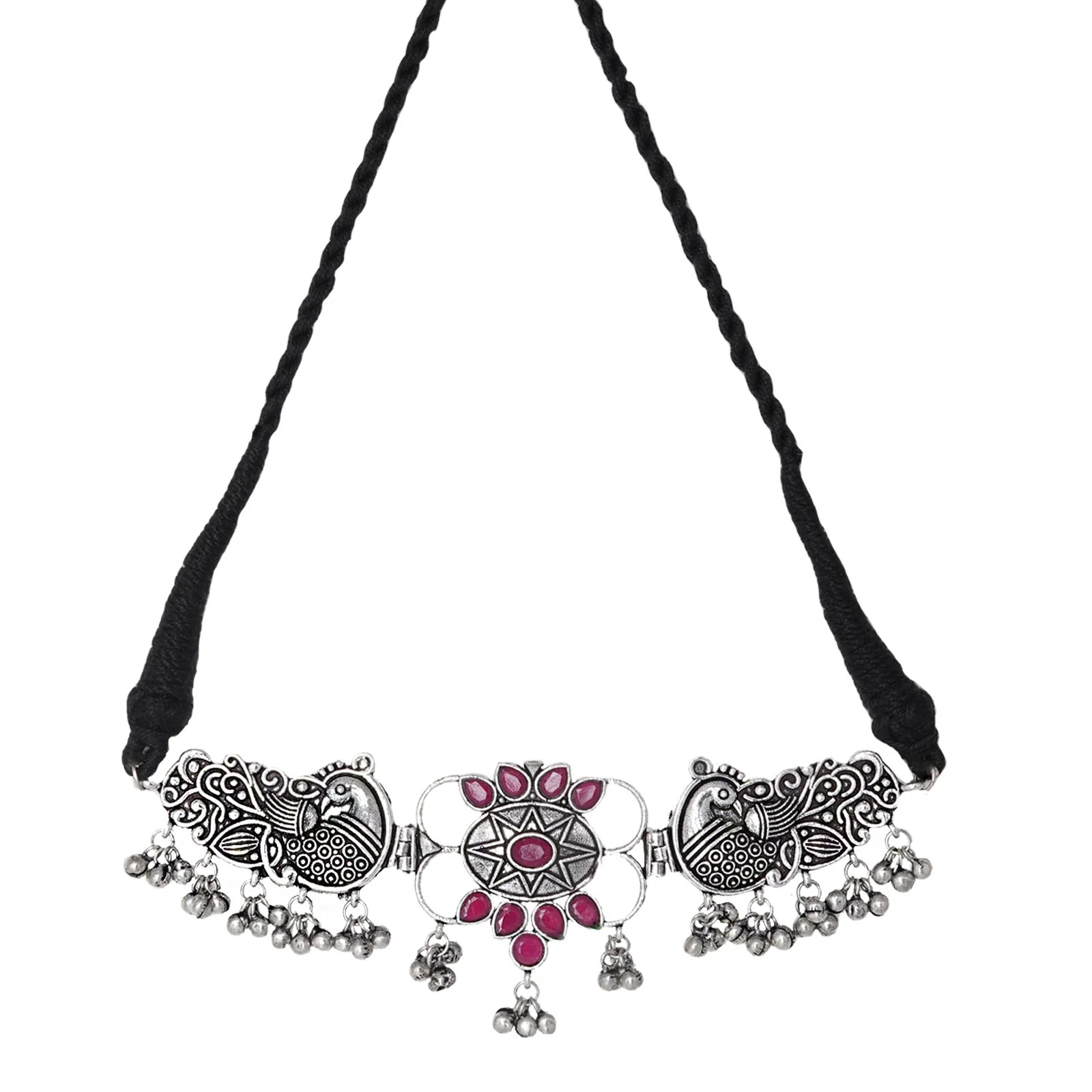 Teejh Parul Pink Peacock Choker Necklace - Image 4