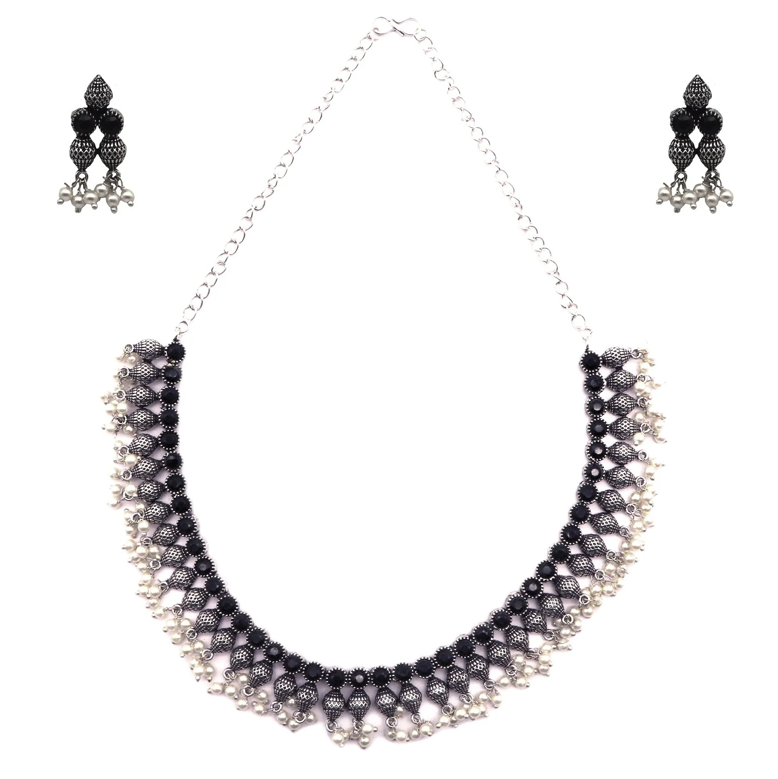 Teejh Pihu Black Stone Choker Necklace Set - Image 3
