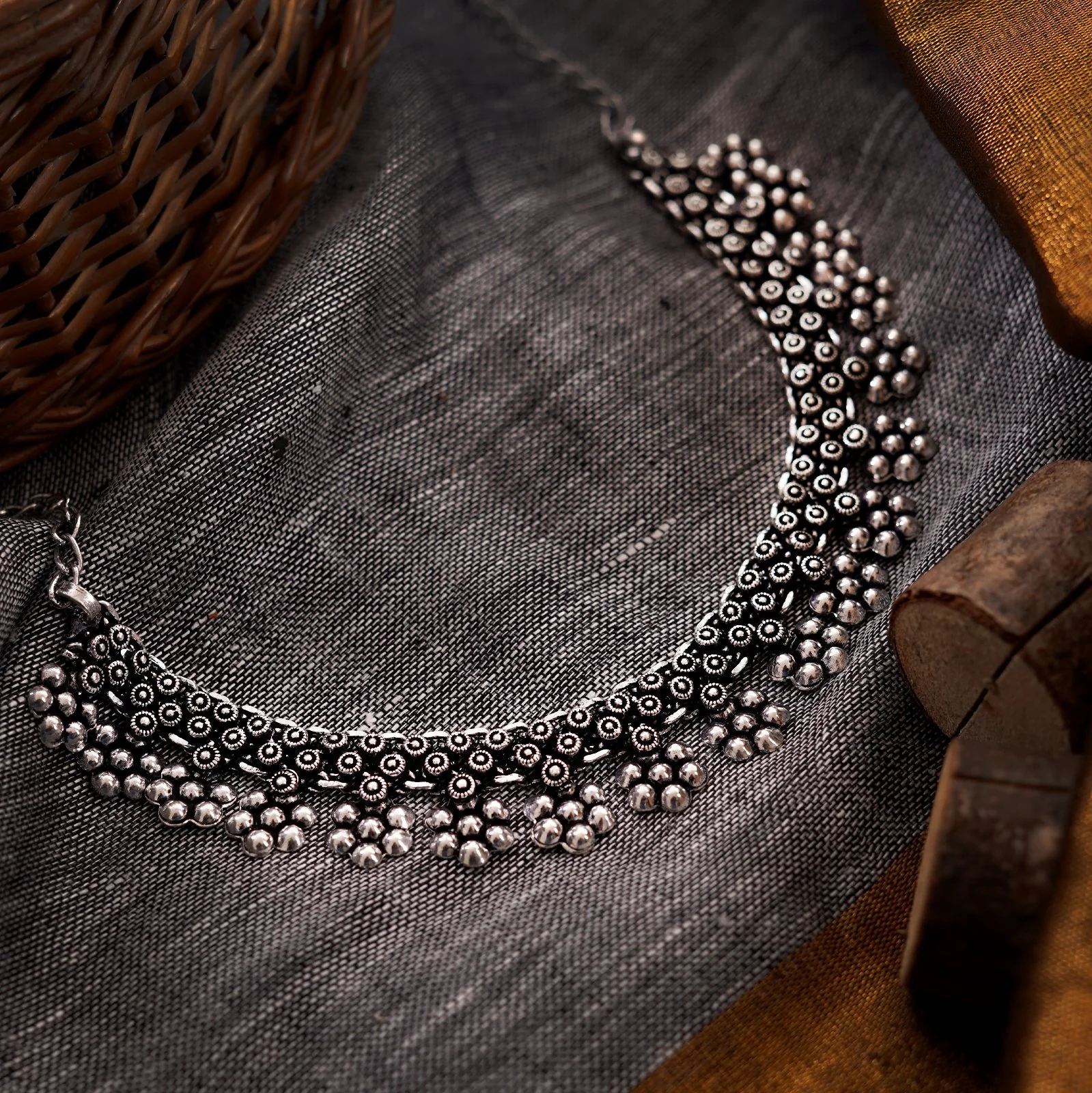Teejh Praanvi Ethnic Silver Oxidised Choker Necklace - Image 2