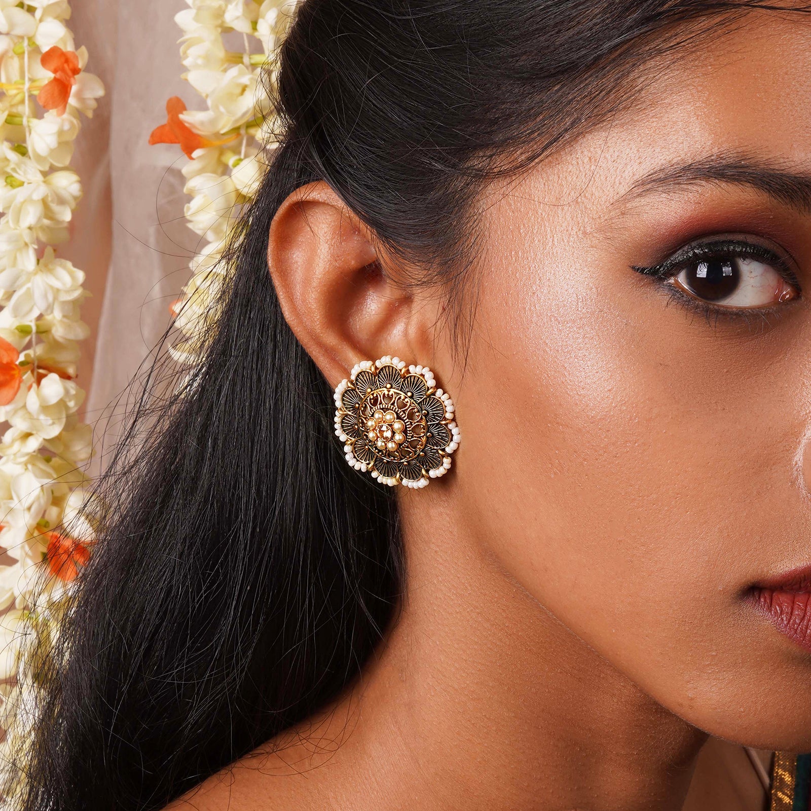 Teejh Pragya Dark Blue Gold Enamel Stud - Image 2