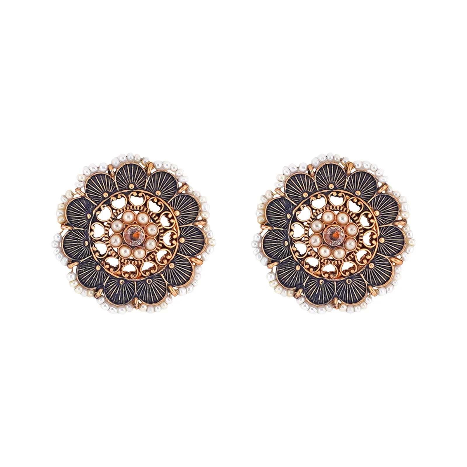 Teejh Pragya Dark Blue Gold Enamel Stud - Image 3
