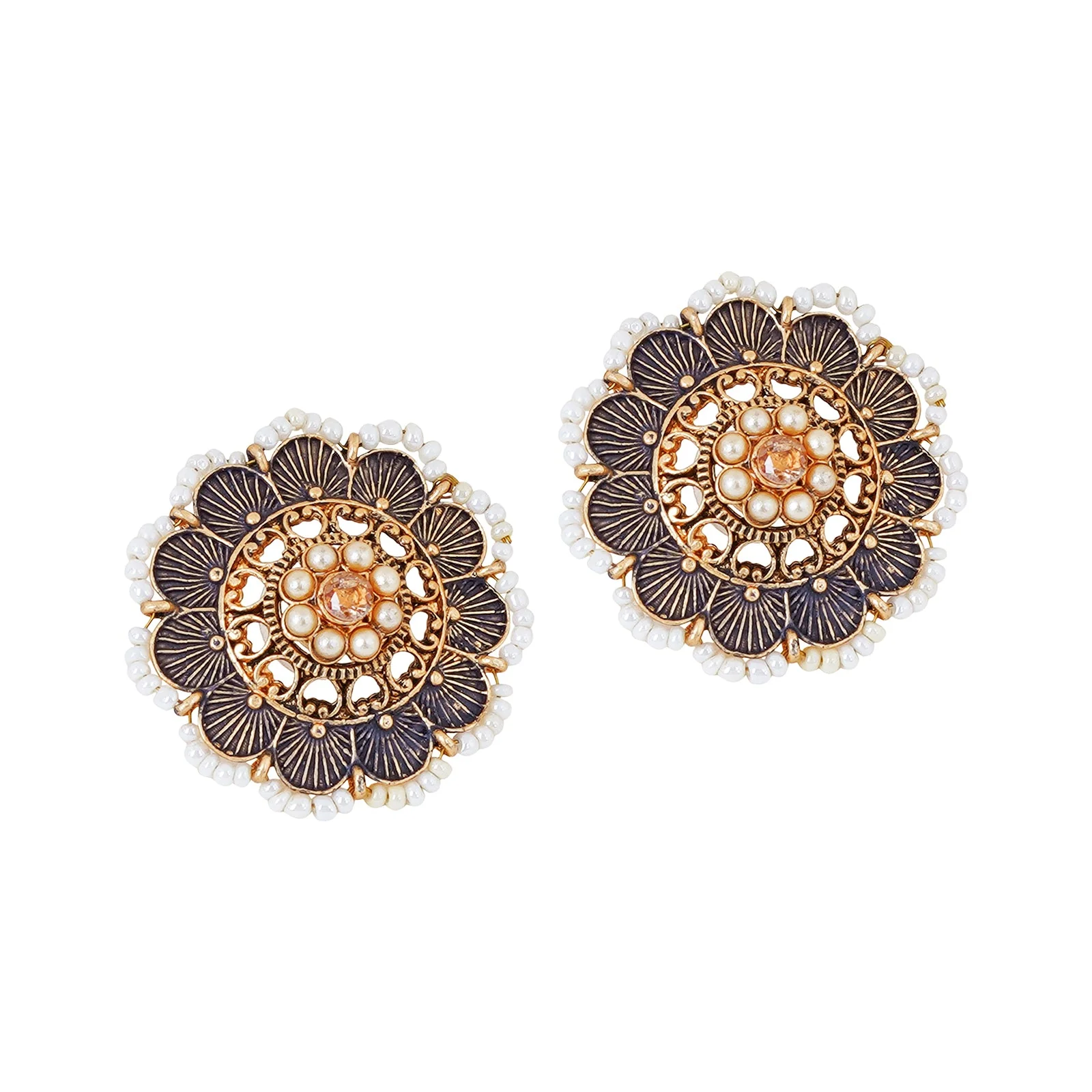Teejh Pragya Dark Blue Gold Enamel Stud - Image 4
