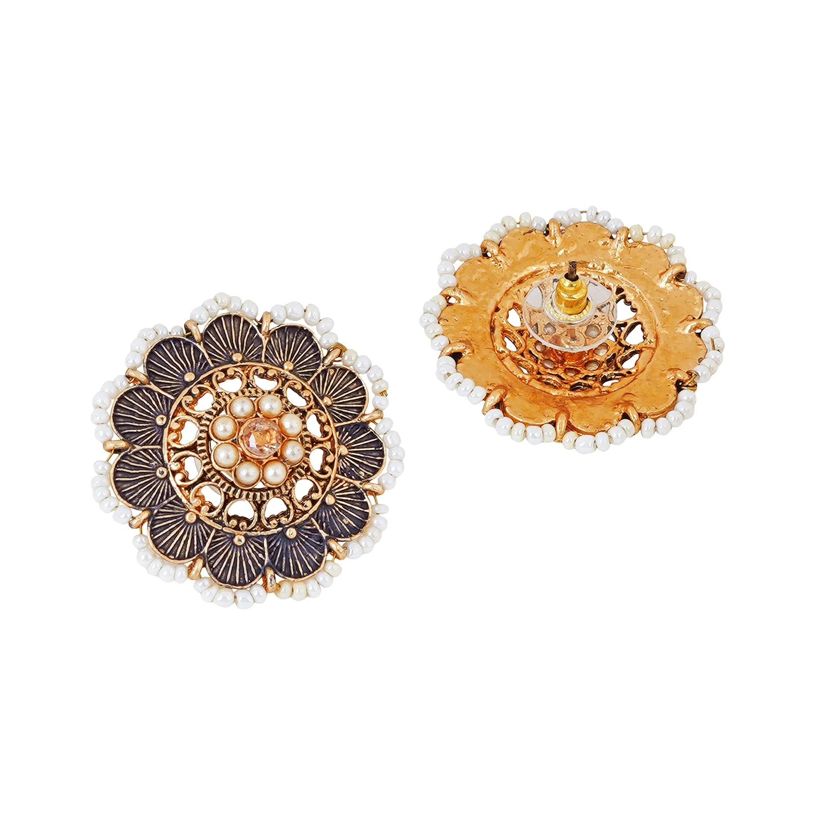 Teejh Pragya Dark Blue Gold Enamel Stud - Image 5