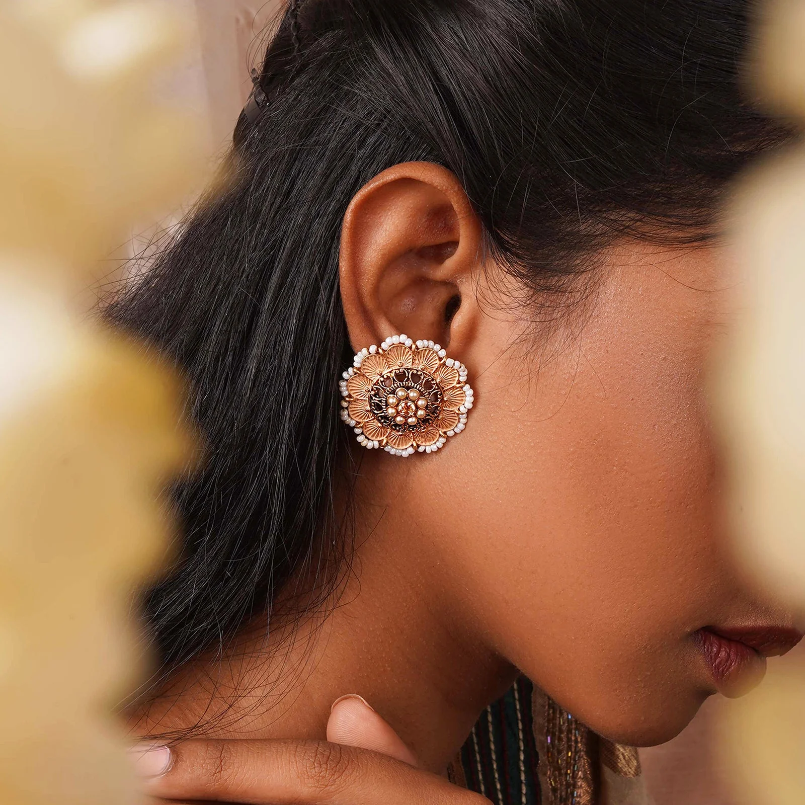 Teejh Pragya Nude Pink Gold Enamel Stud - Image 2