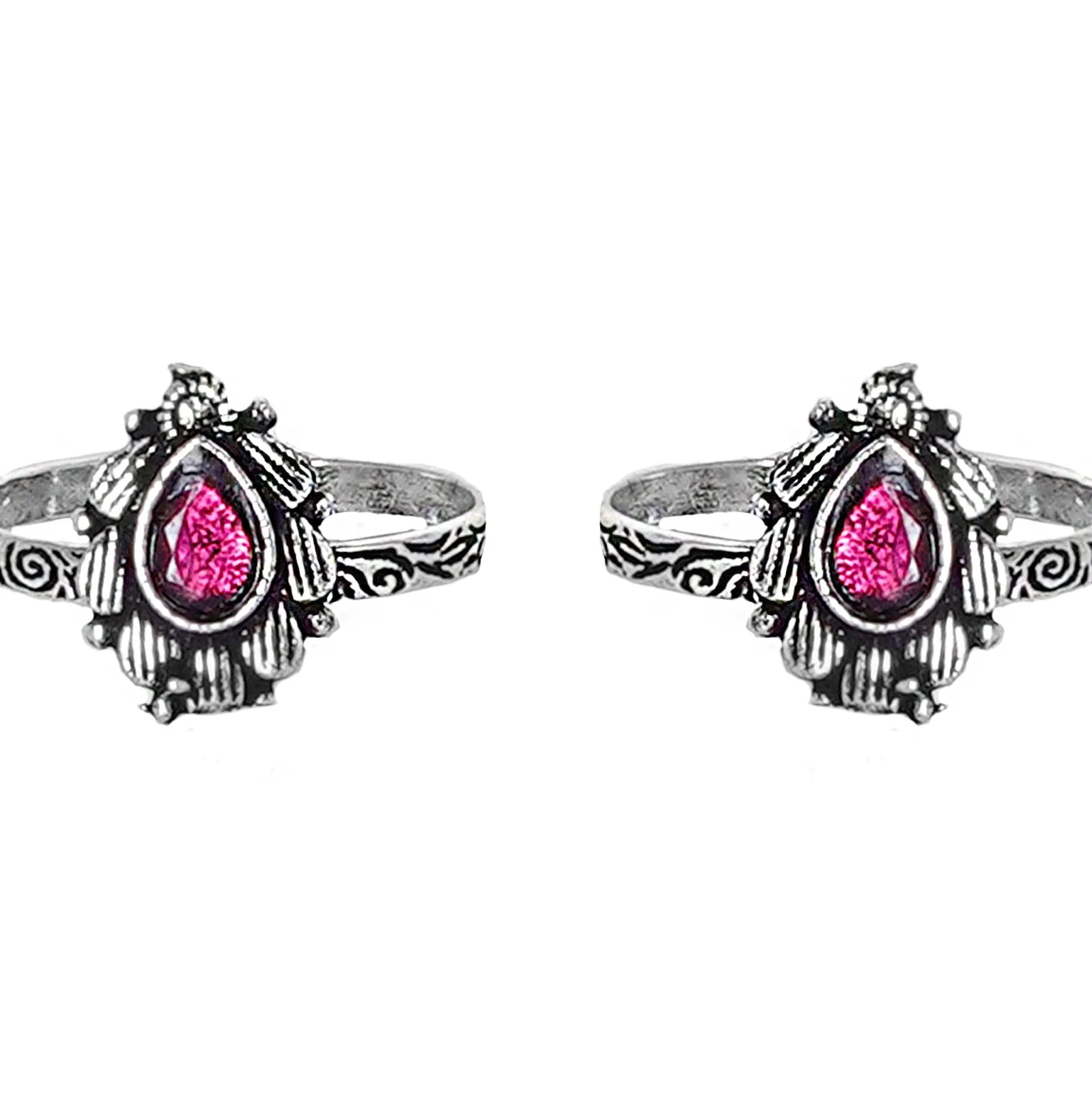Teejh Pravya Pink Stone Silver Oxidised Toe Rings - Image 4