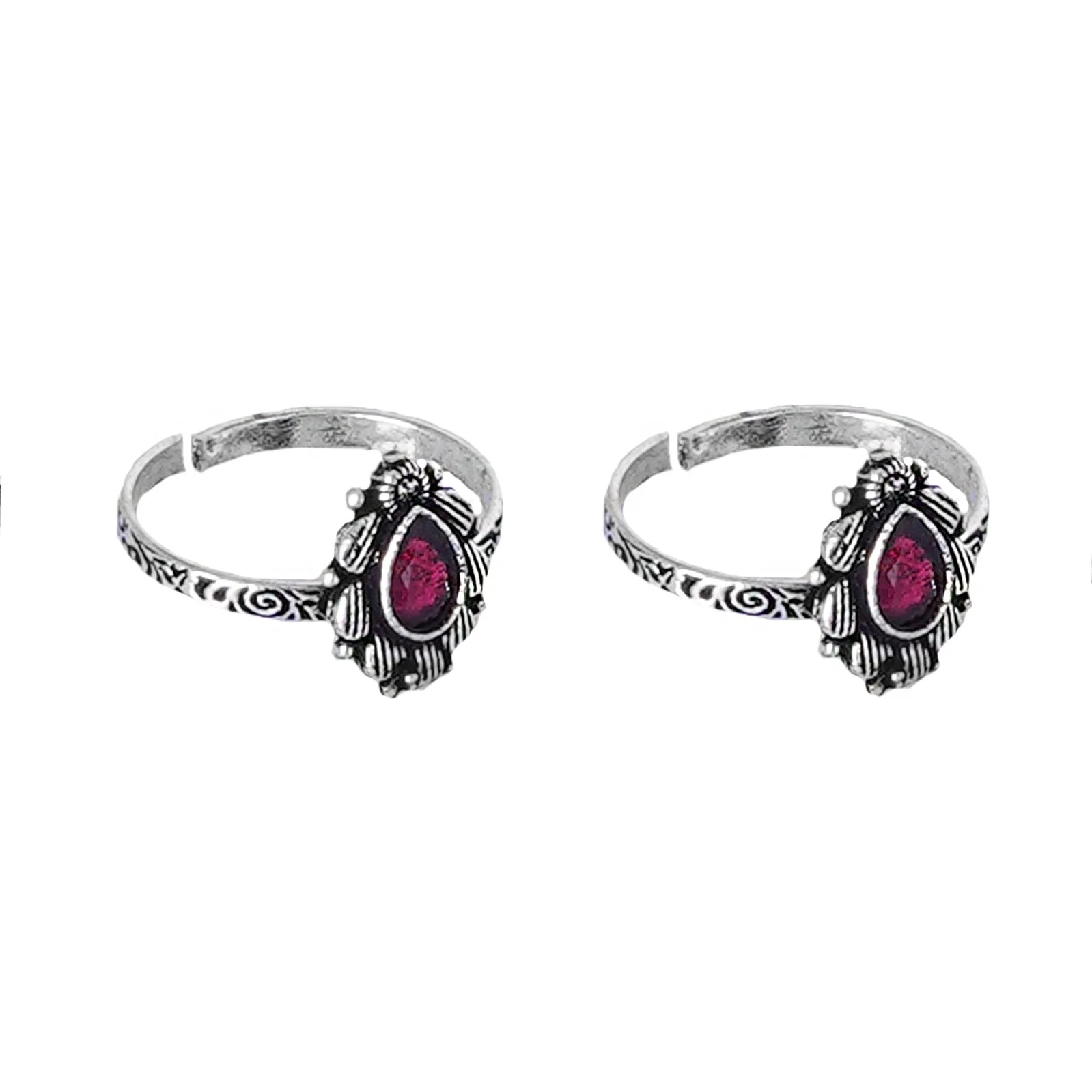 Teejh Pravya Pink Stone Silver Oxidised Toe Rings - Image 5