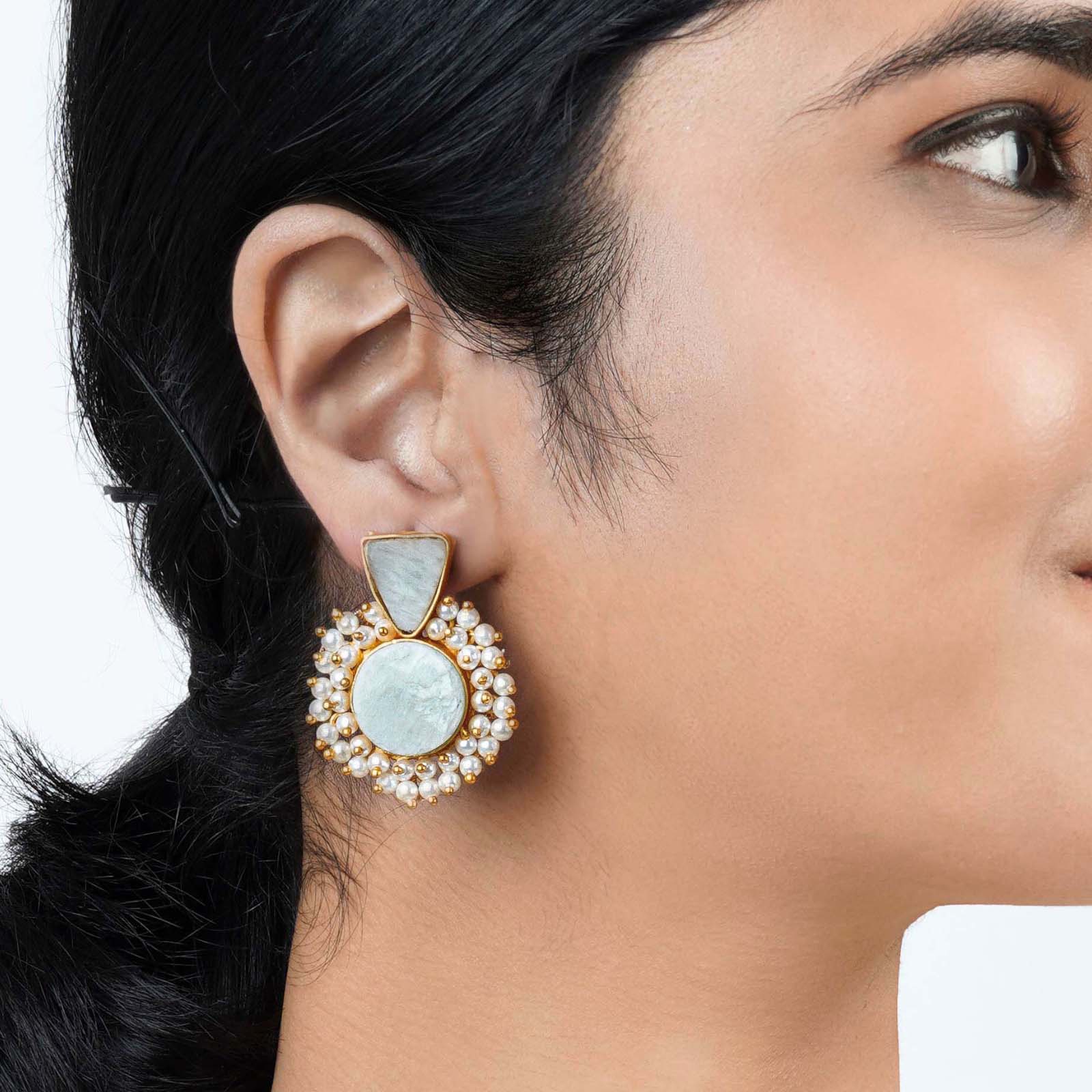 Teejh Preeti Light Green Stone and Pearl Earring - Image 2