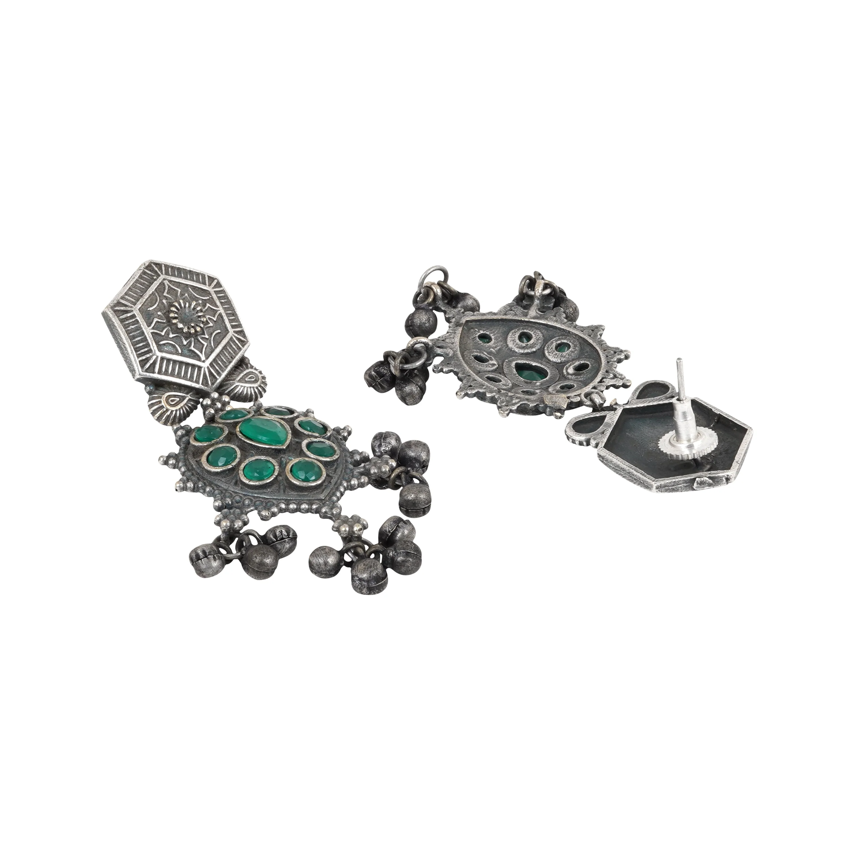 Teejh Prisha Green Silver Oxidised Earrings - Image 3