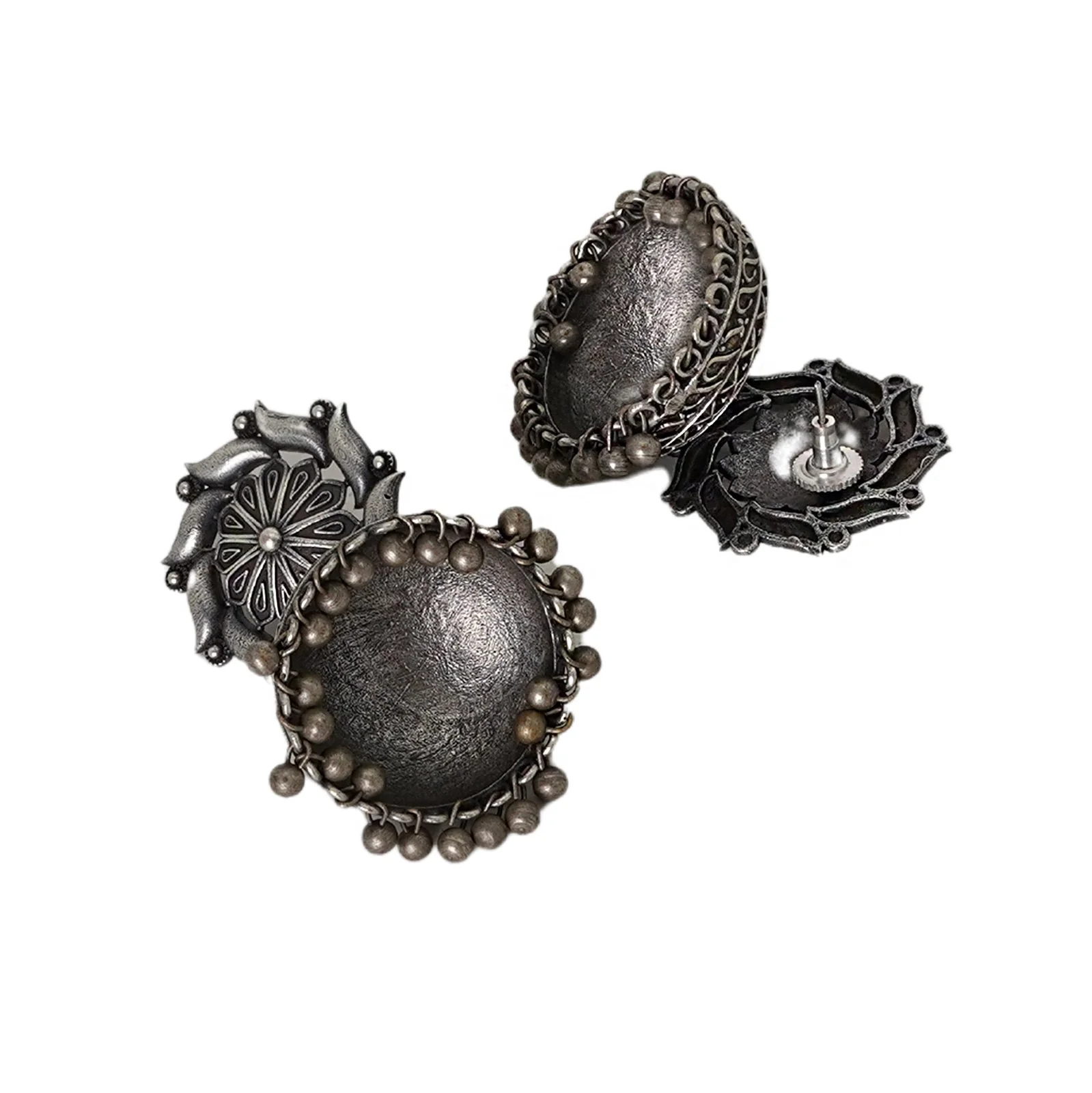 Teejh Prisha Silver Oxidised Floral Jhumki Earrings - Image 5