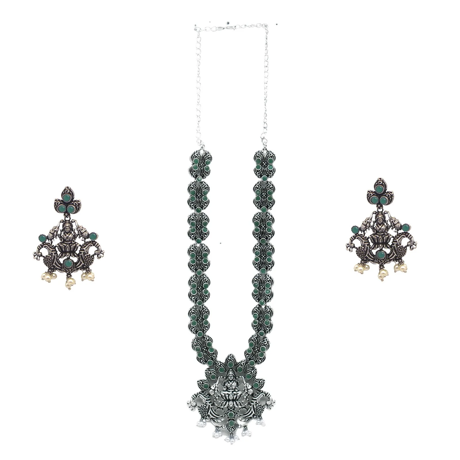 Teejh Rachita Green Stone Temple Work Necklace Set - Image 3