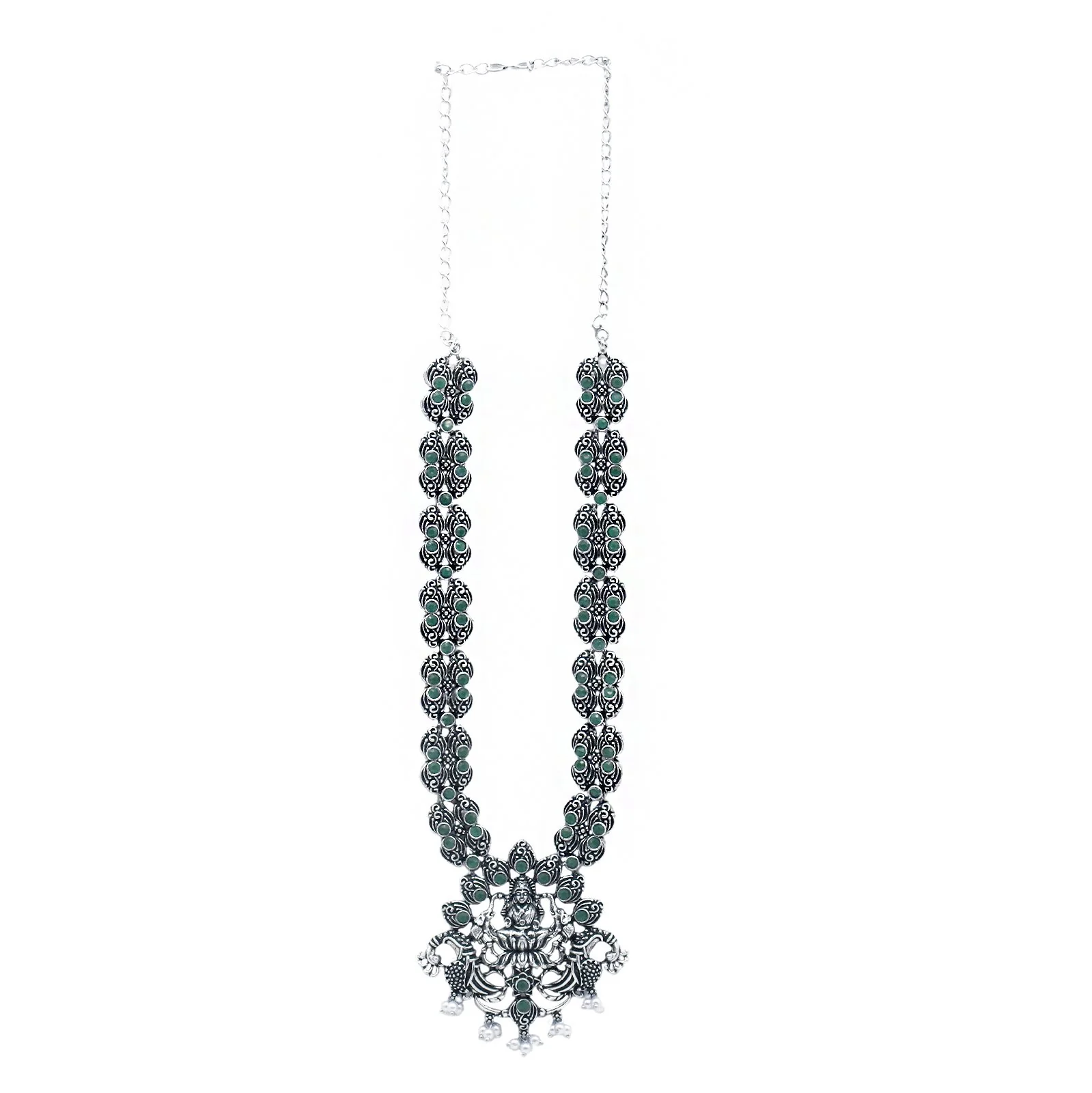 Teejh Rachita Green Stone Temple Work Necklace Set - Image 4