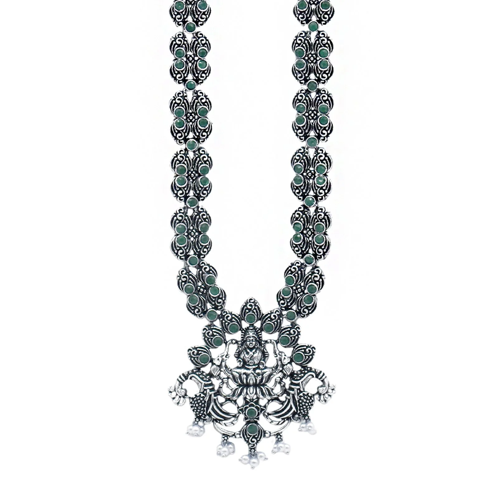 Teejh Rachita Green Stone Temple Work Necklace Set - Image 5
