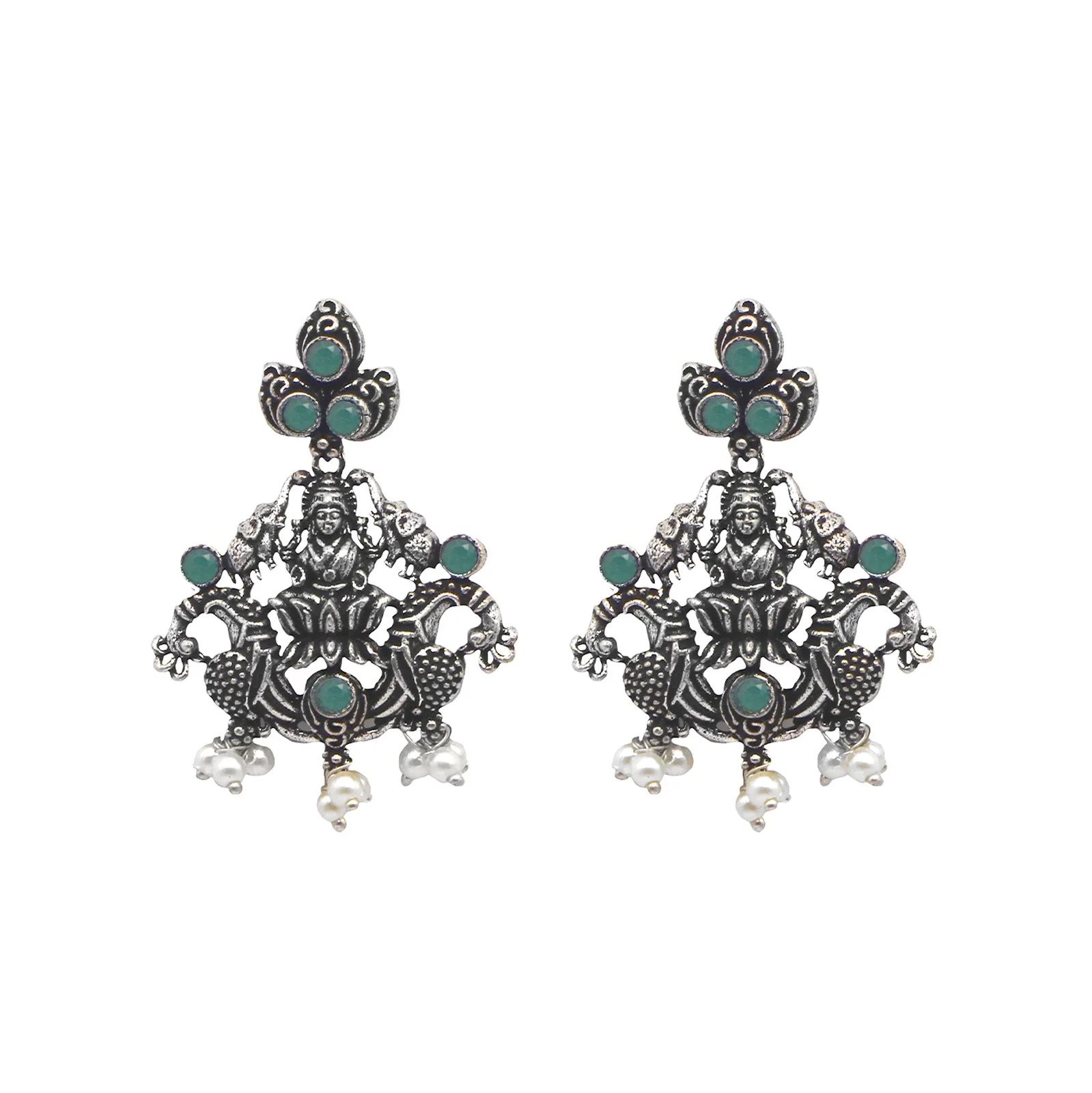 Teejh Rachita Green Stone Temple Work Necklace Set - Image 7