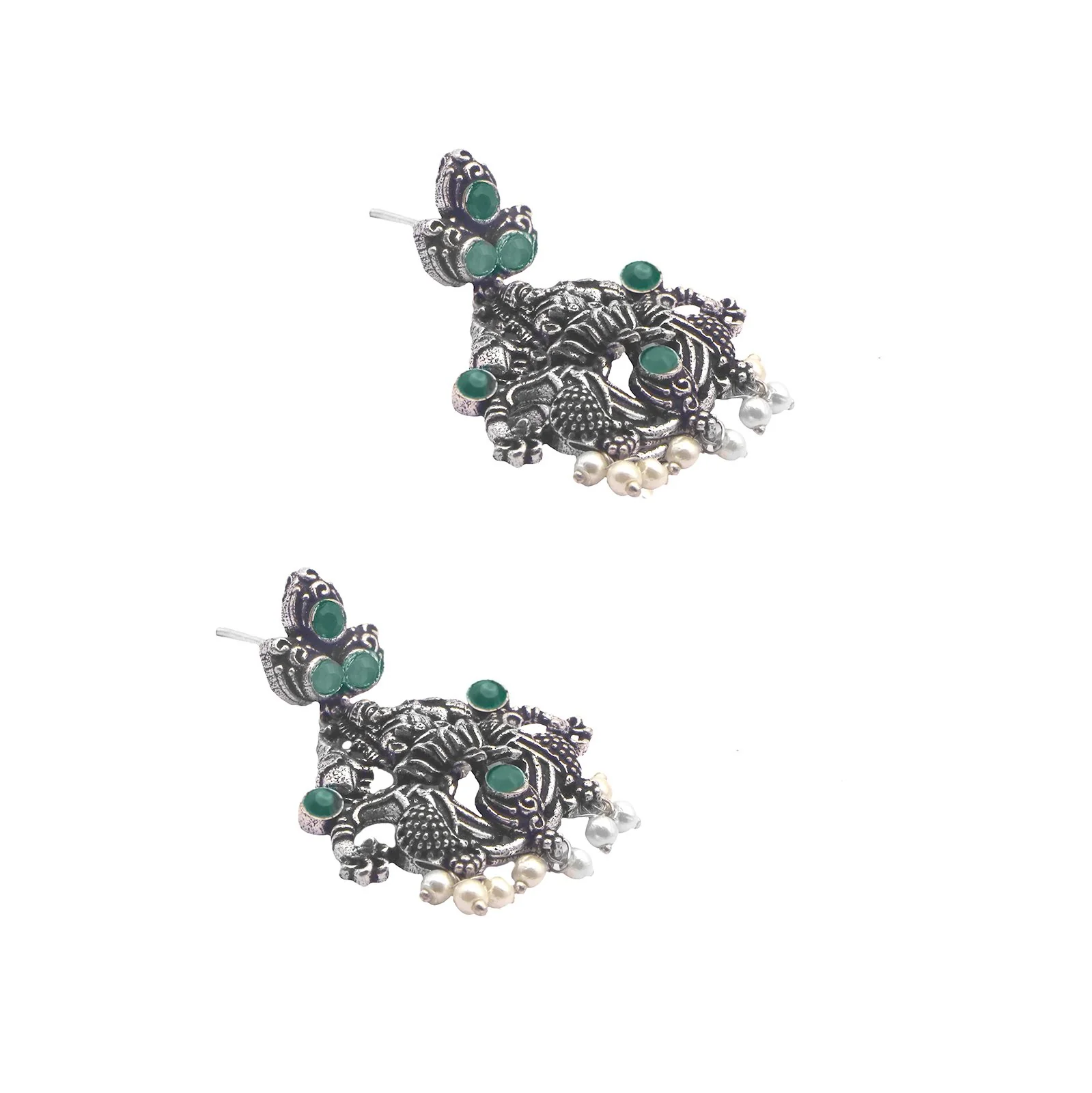 Teejh Rachita Green Stone Temple Work Necklace Set - Image 8