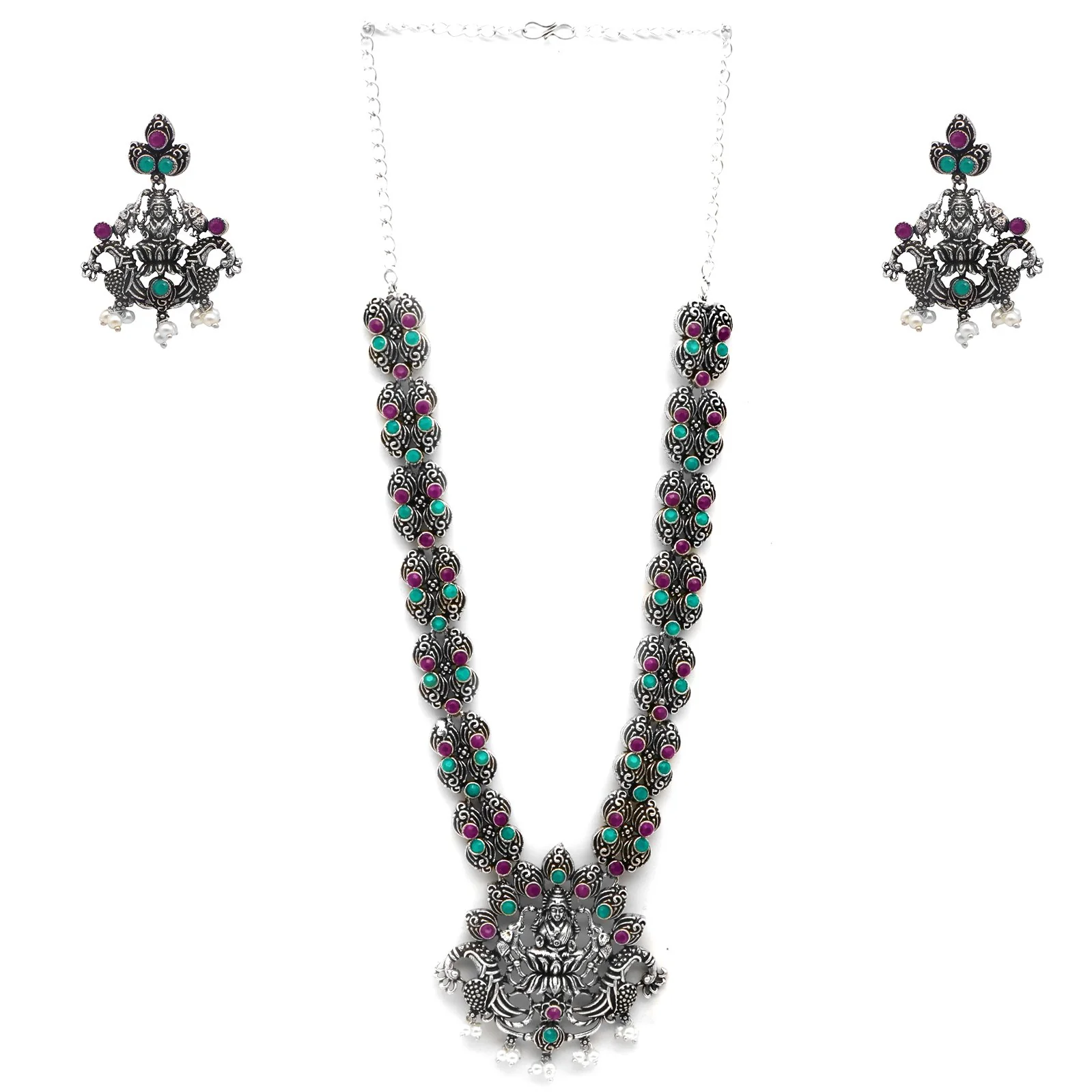 Teejh Ridhi Multi Colored Temple Work Necklace Set - Image 3