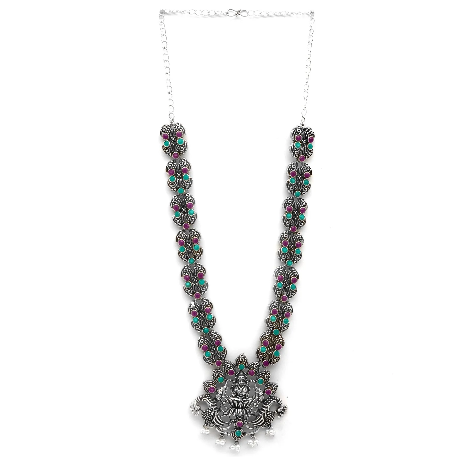 Teejh Ridhi Multi Colored Temple Work Necklace Set - Image 4