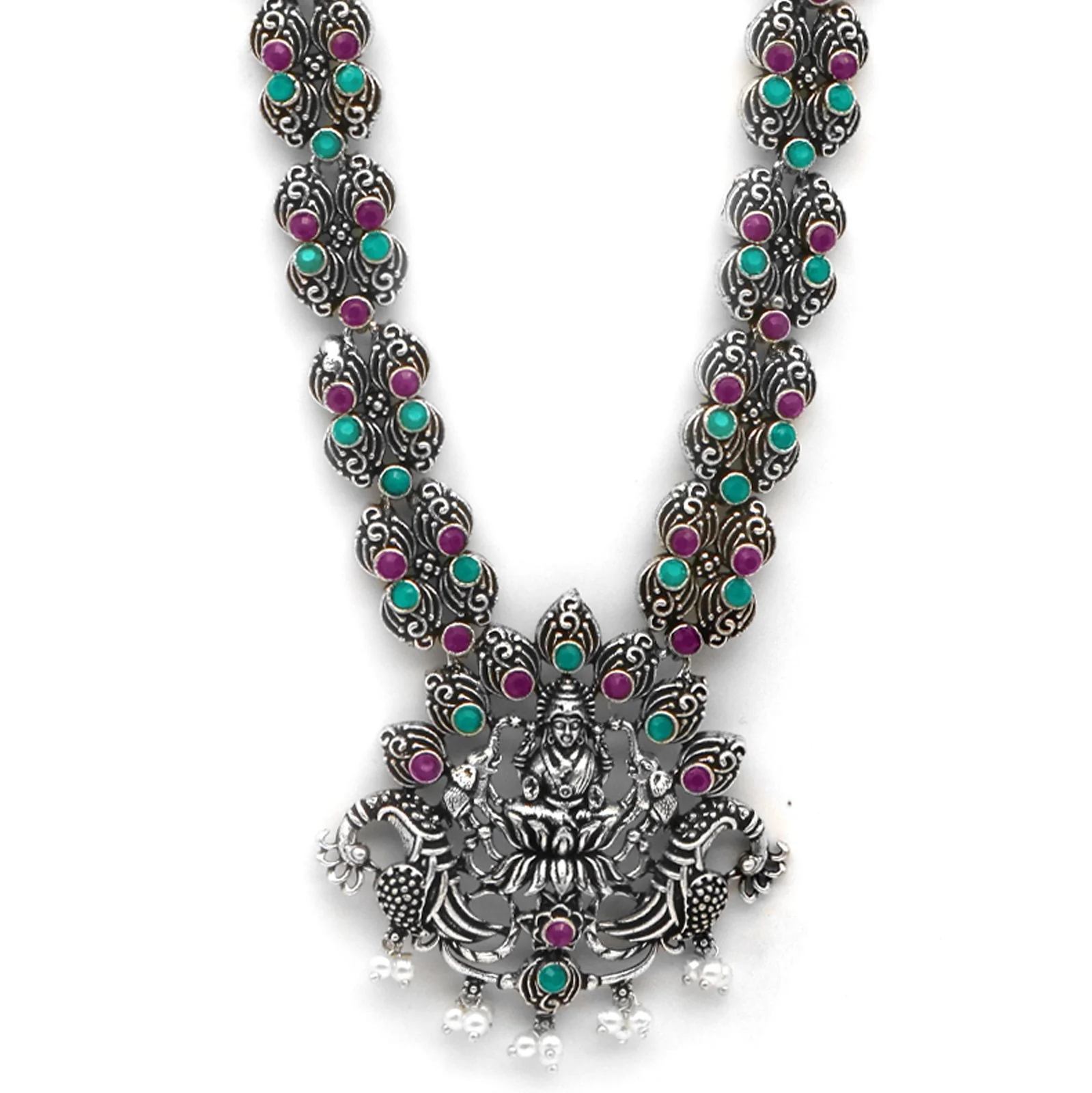 Teejh Ridhi Multi Colored Temple Work Necklace Set - Image 5