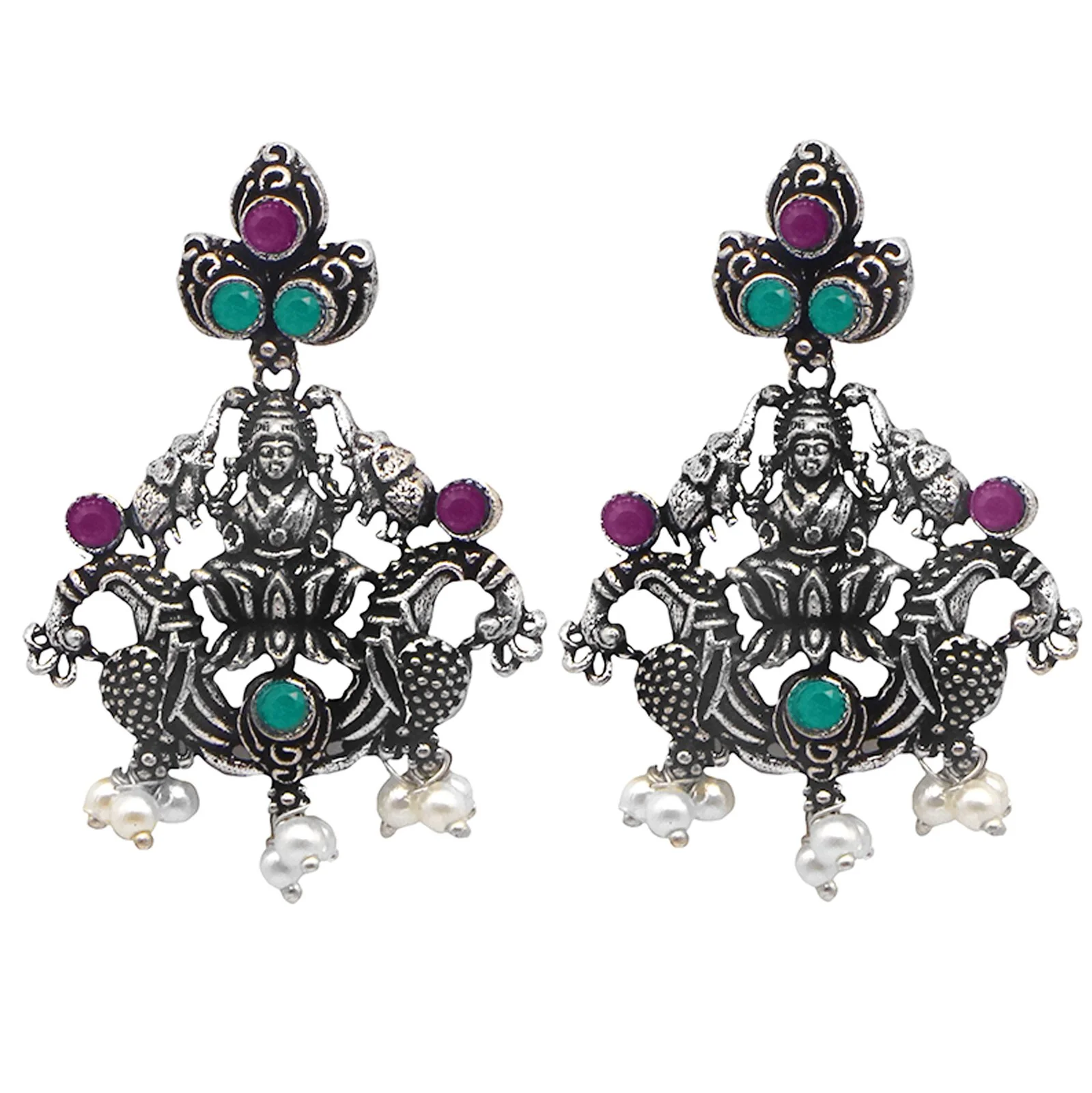 Teejh Ridhi Multi Colored Temple Work Necklace Set - Image 7