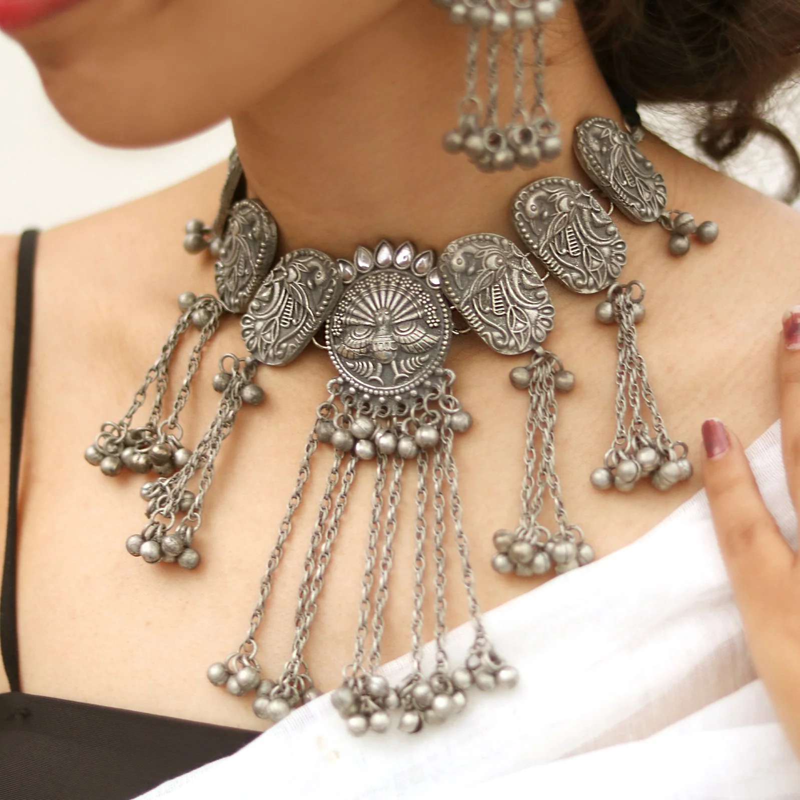 Teejh Ridhi Silver Oxidised Choker Necklace Set - Image 2