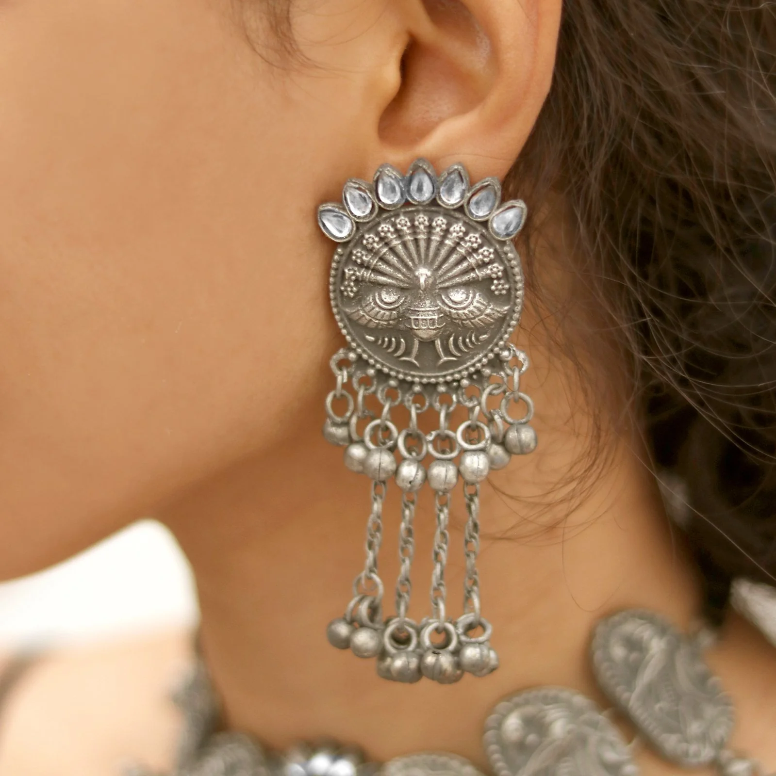 Teejh Ridhi Silver Oxidised Choker Necklace Set - Image 3
