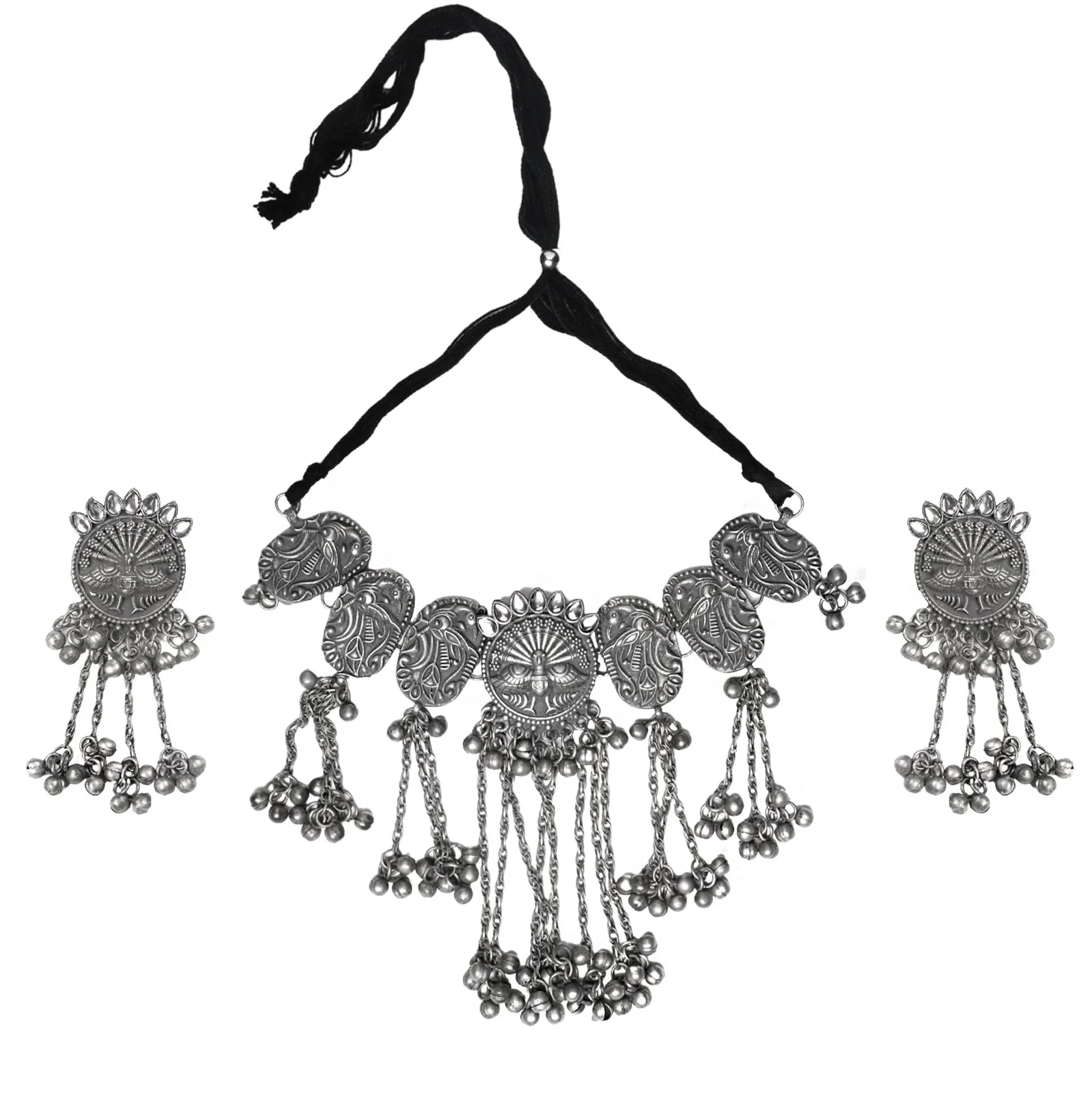 Teejh Ridhi Silver Oxidised Choker Necklace Set - Image 5