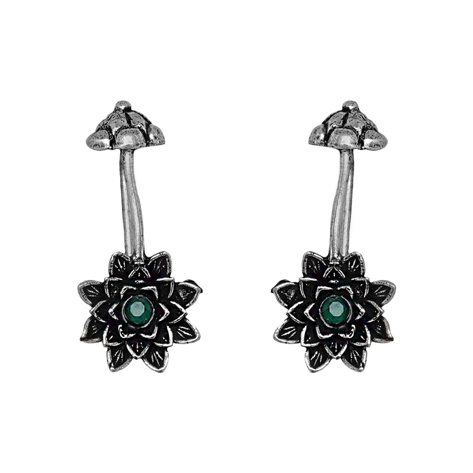 Teejh Ridhima Green Stone Silver Oxidised Clip On Bugadi - Image 3