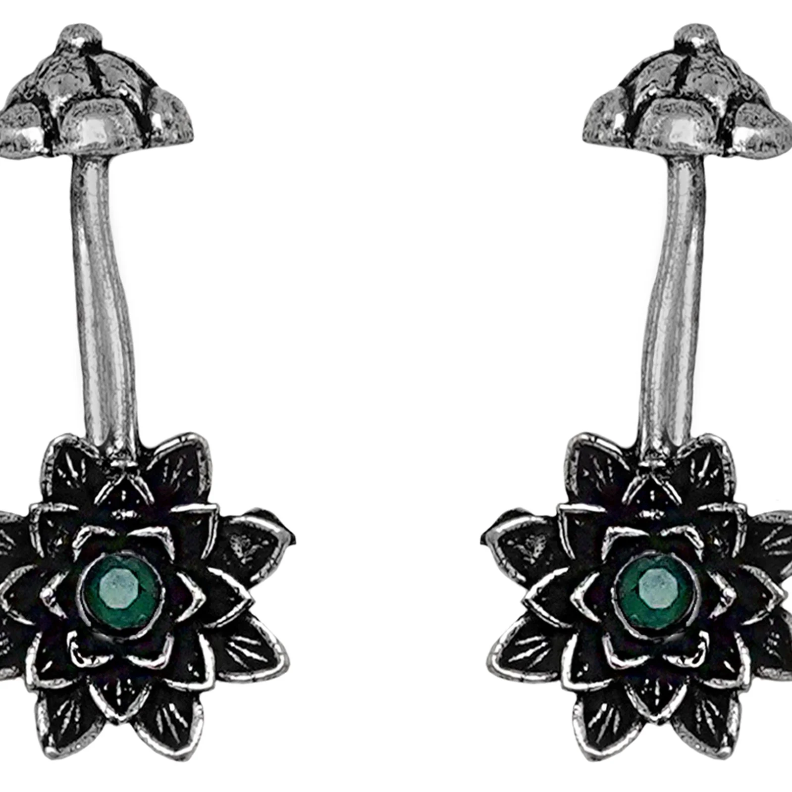 Teejh Ridhima Green Stone Silver Oxidised Clip On Bugadi - Image 4