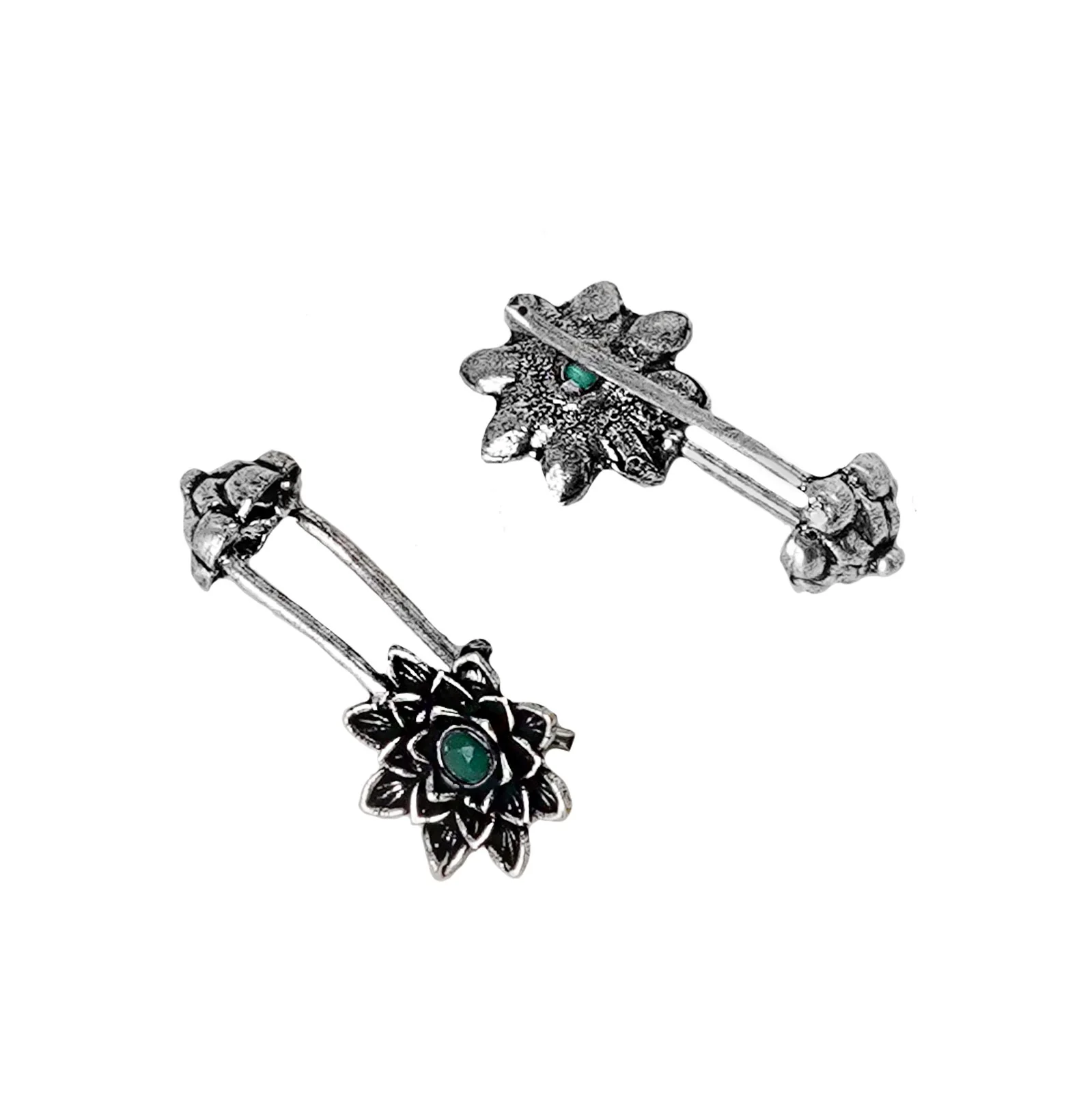 Teejh Ridhima Green Stone Silver Oxidised Clip On Bugadi - Image 5