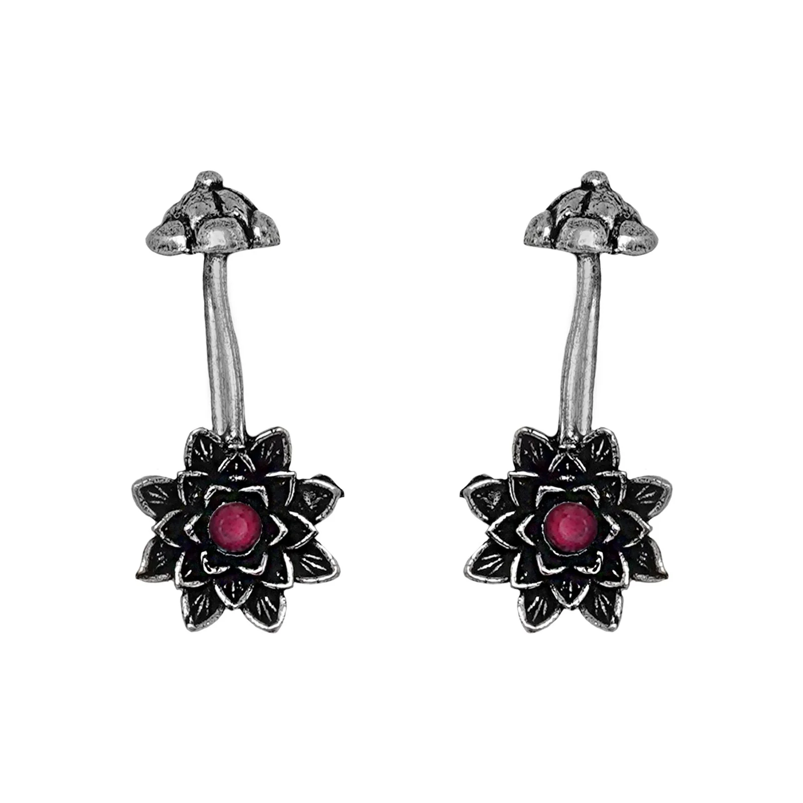 Teejh Ridhima Red Stone Silver Oxidsed Clip On Bugadi - Image 3