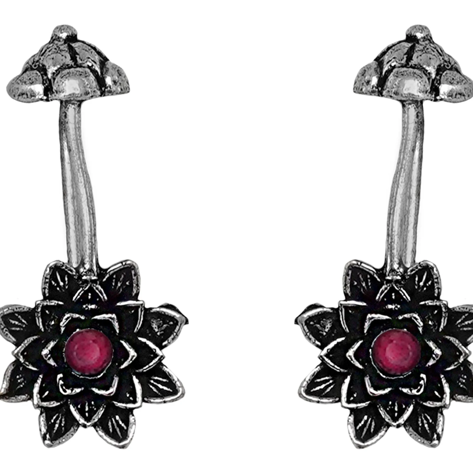 Teejh Ridhima Red Stone Silver Oxidsed Clip On Bugadi - Image 4