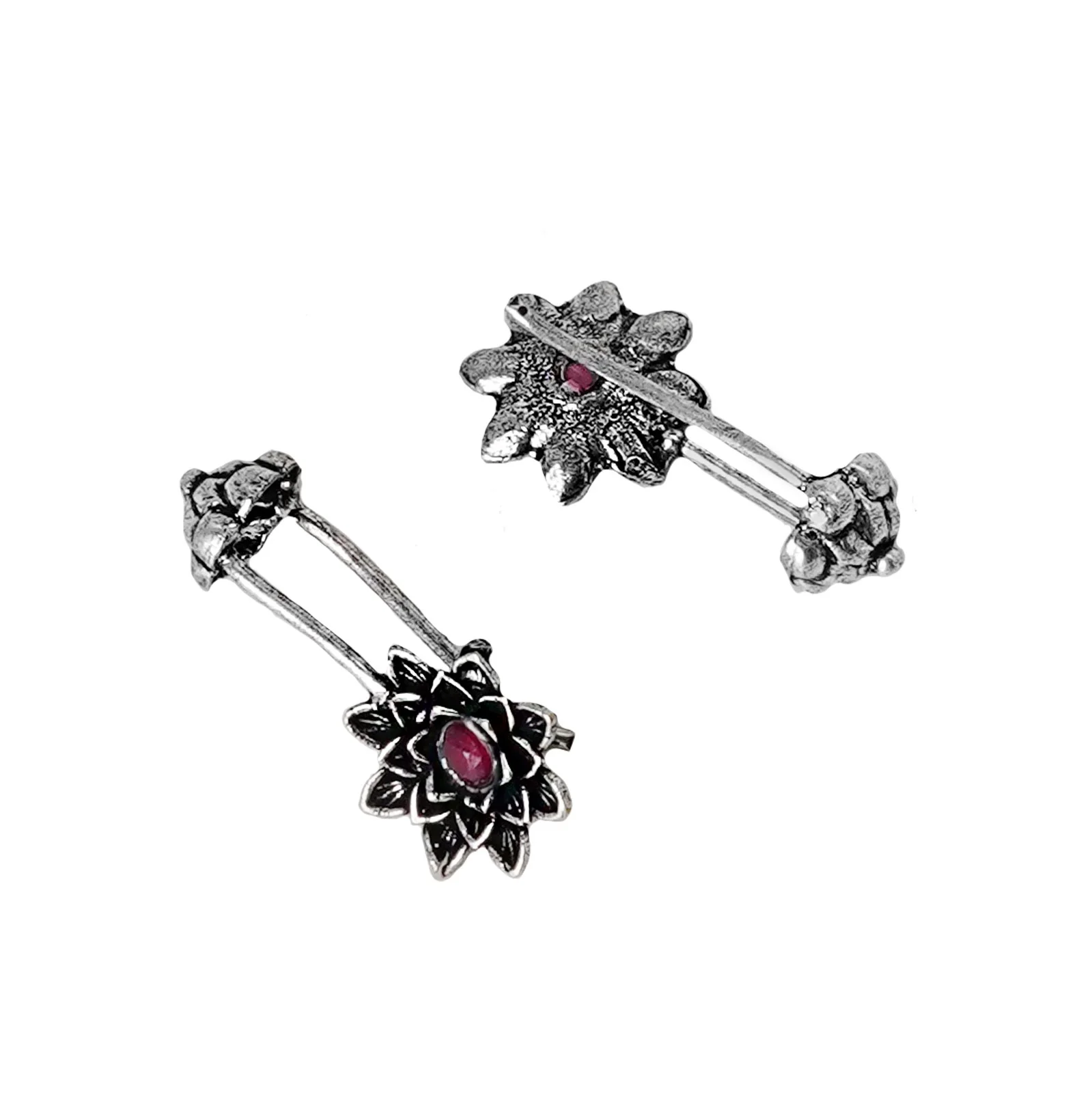 Teejh Ridhima Red Stone Silver Oxidsed Clip On Bugadi - Image 5
