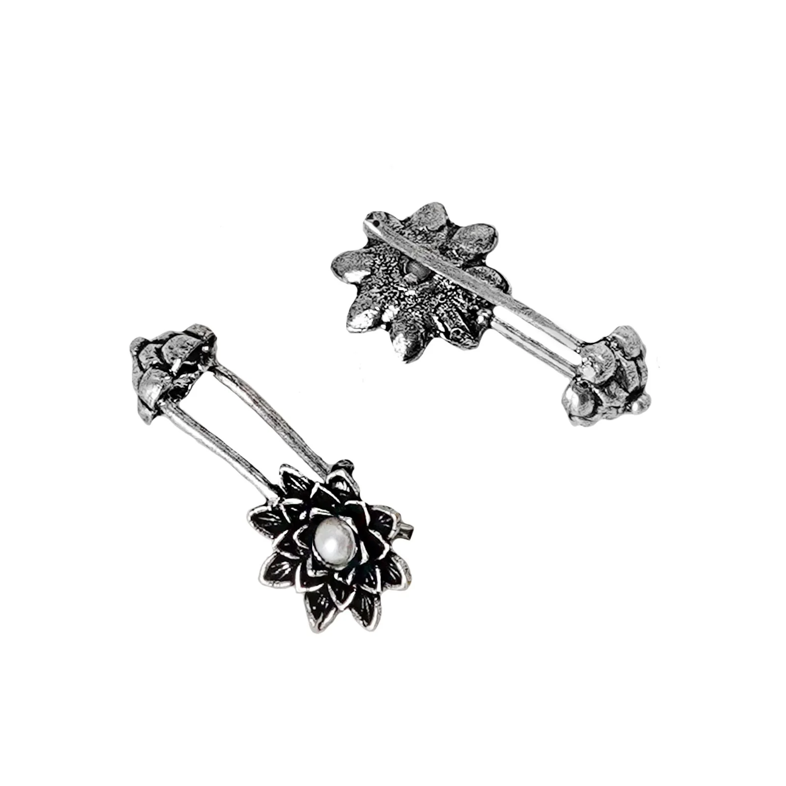 Teejh Ridhima White Stone Silver Oxidsed Clip On Bugadi - Image 5