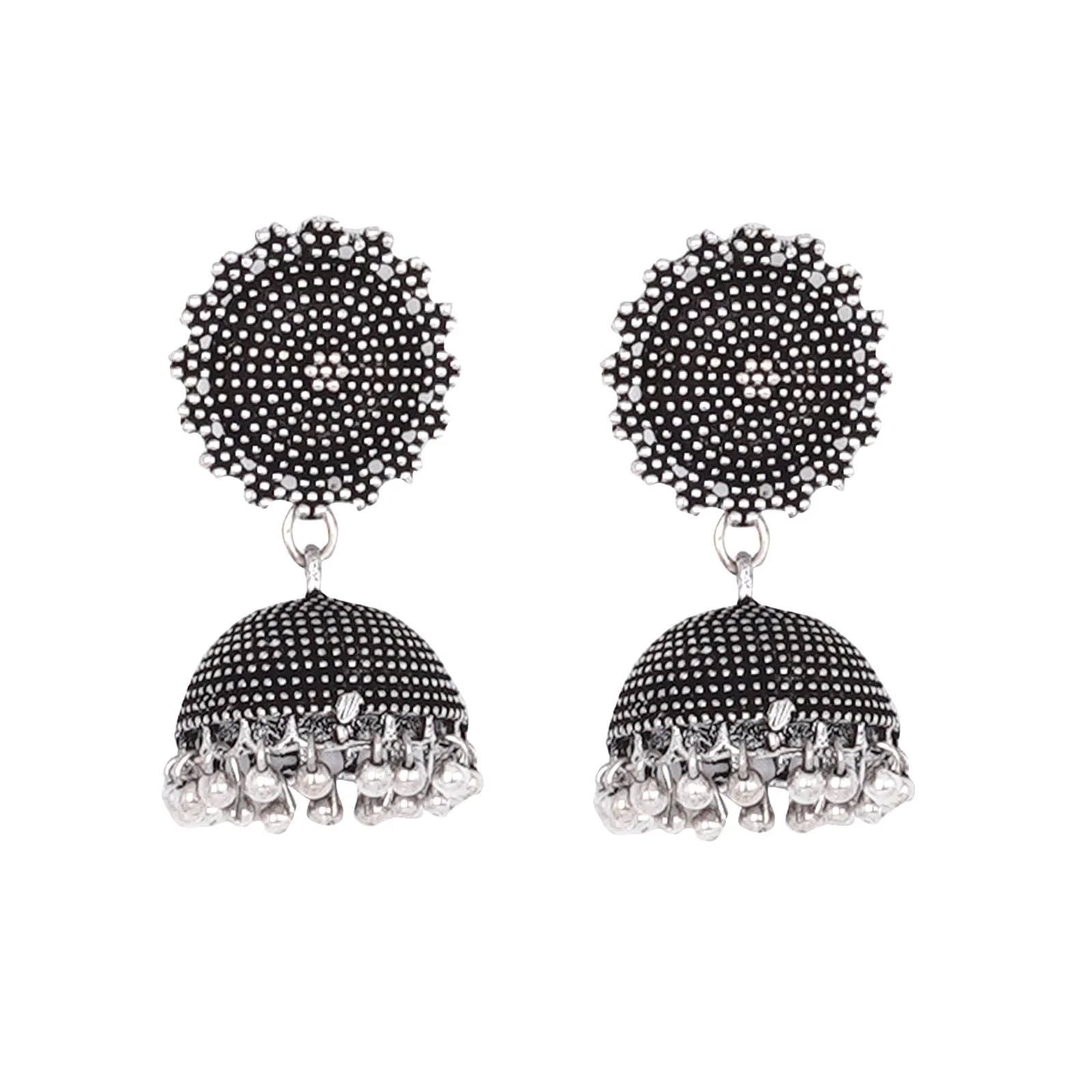 Teejh Rigvedita Floral Ethnic Silver Oxidised Jhumki - Image 3