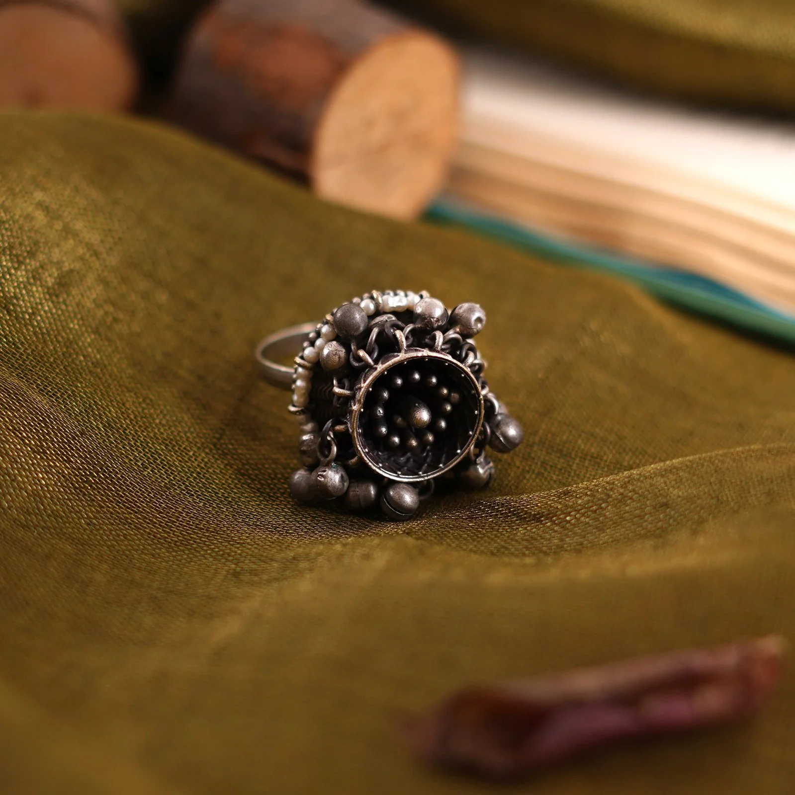 Teejh Riona Ghungroo Antique Silver Teejh Ring - Image 2