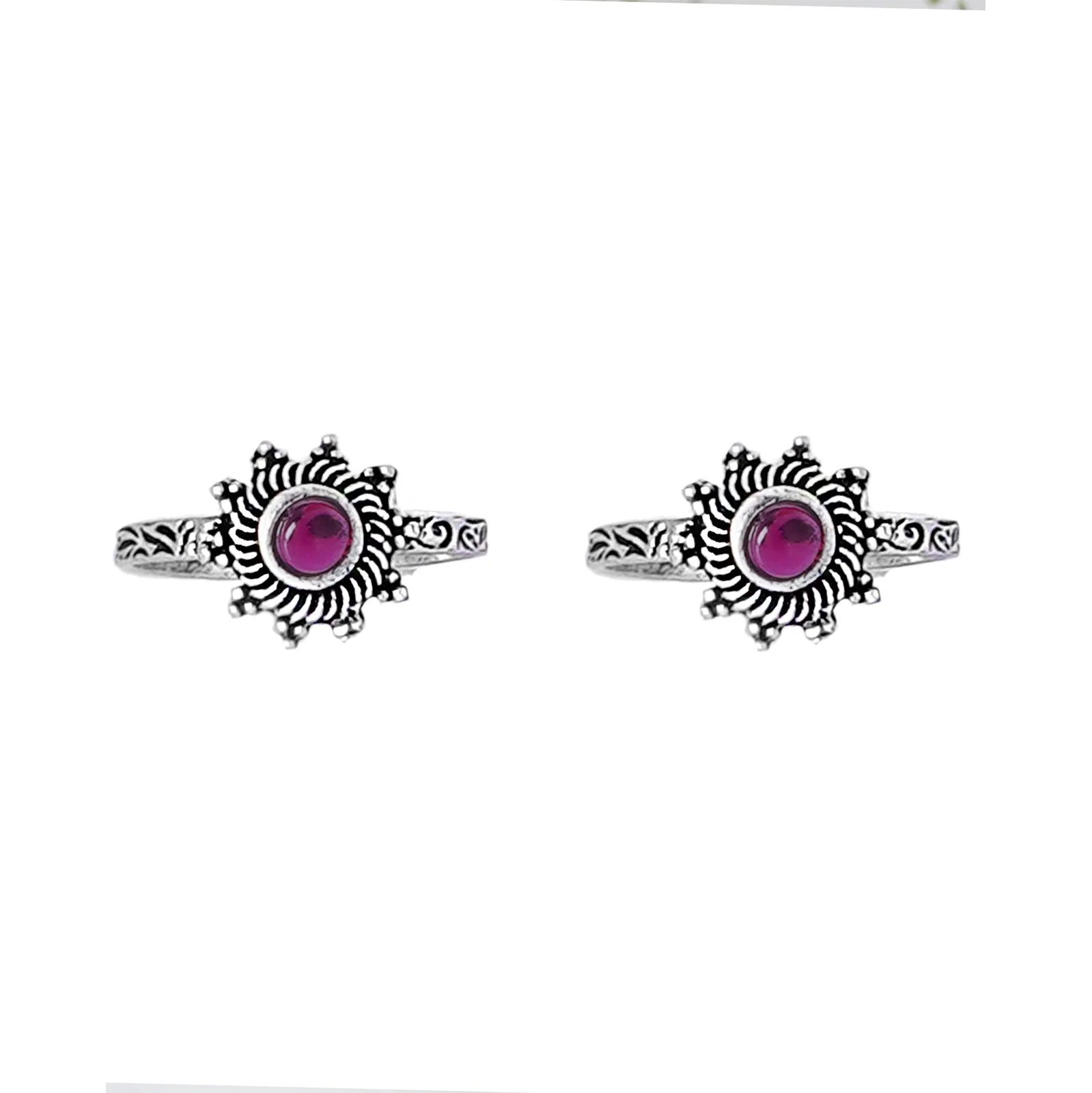 Teejh Rishika Pink Stone Silver Oxidised Toe Rings - Image 3