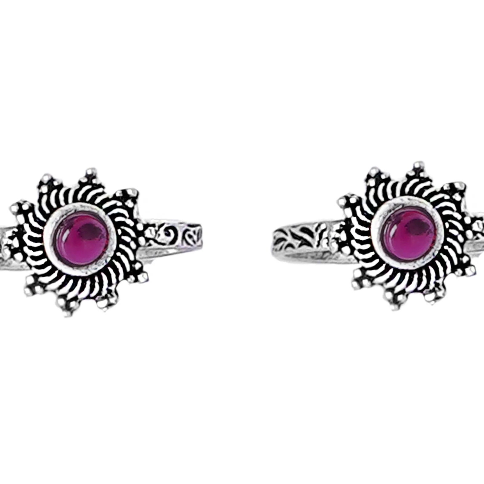 Teejh Rishika Pink Stone Silver Oxidised Toe Rings - Image 4