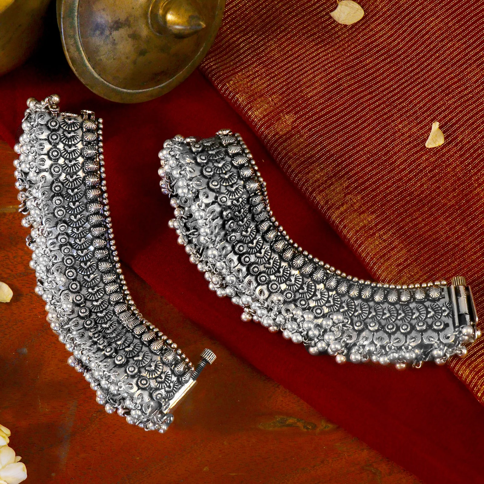 Roma Coin Silver Oxidized Ghungroo Anklets - Image 2