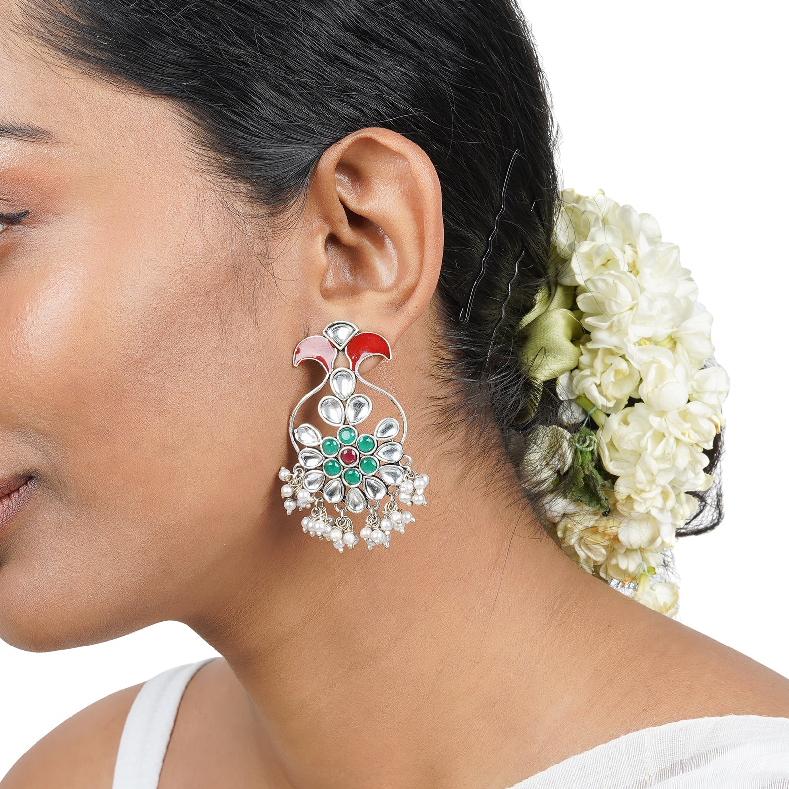 Teejh Roopangi Red and Green Silver Oxidised Earring - Image 2