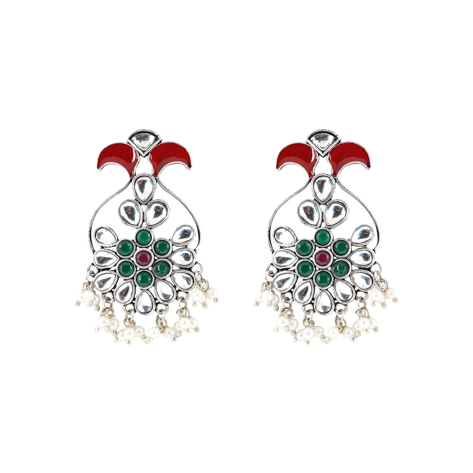 Teejh Roopangi Red and Green Silver Oxidised Earring - Image 3
