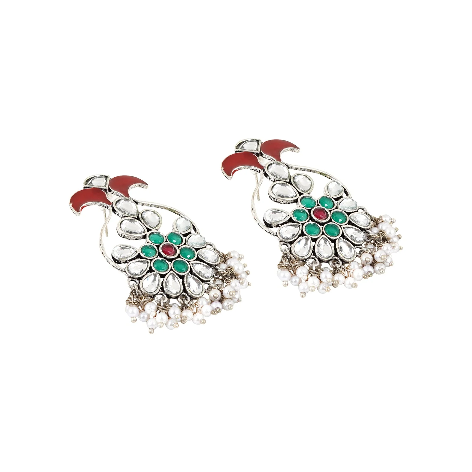 Teejh Roopangi Red and Green Silver Oxidised Earring - Image 4