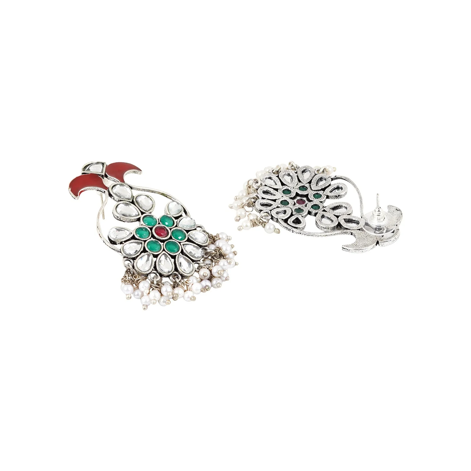 Teejh Roopangi Red and Green Silver Oxidised Earring - Image 5