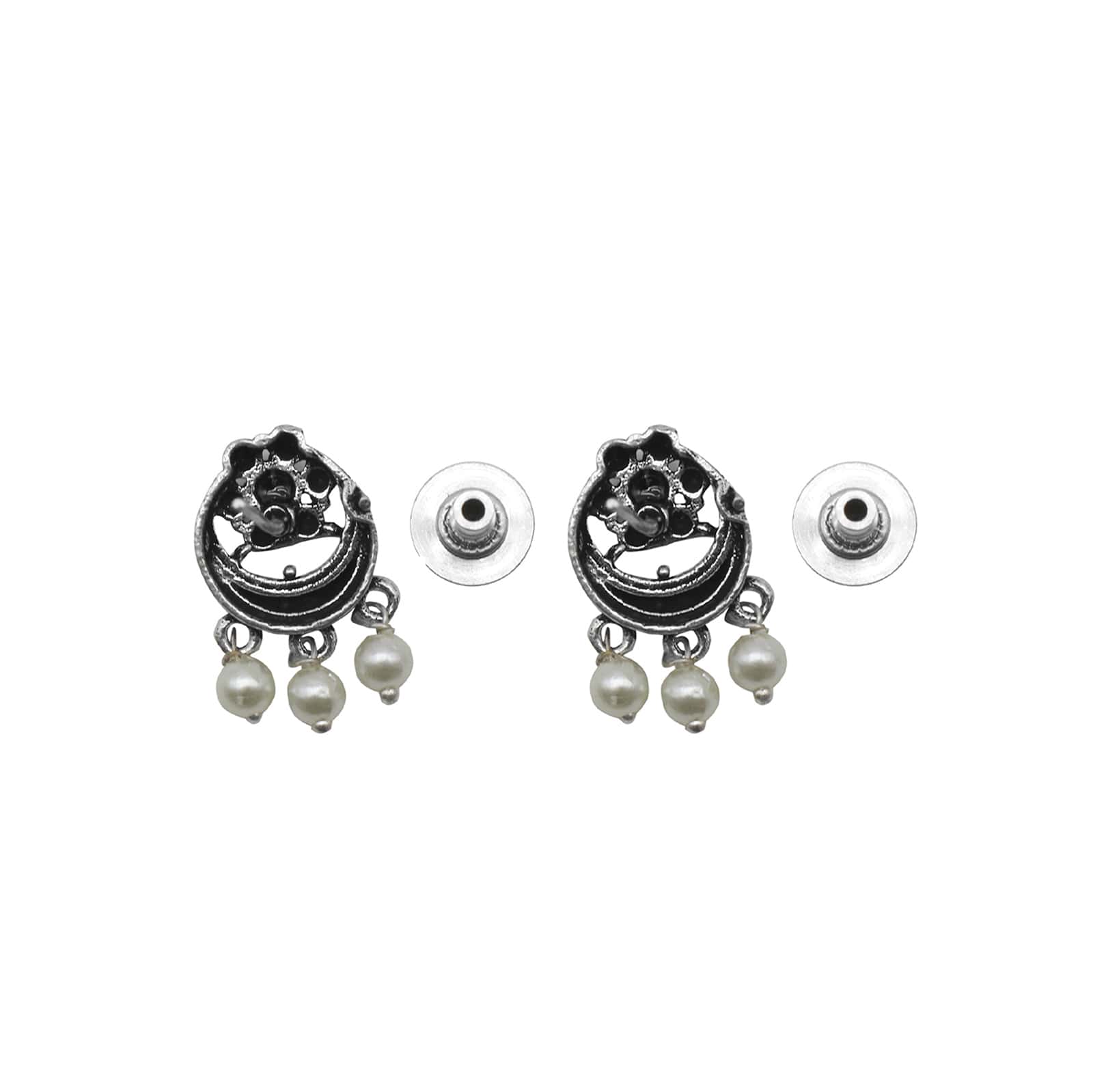 Rupa Black Stone Silver Oxidized Floral Necklace Set - Image 10