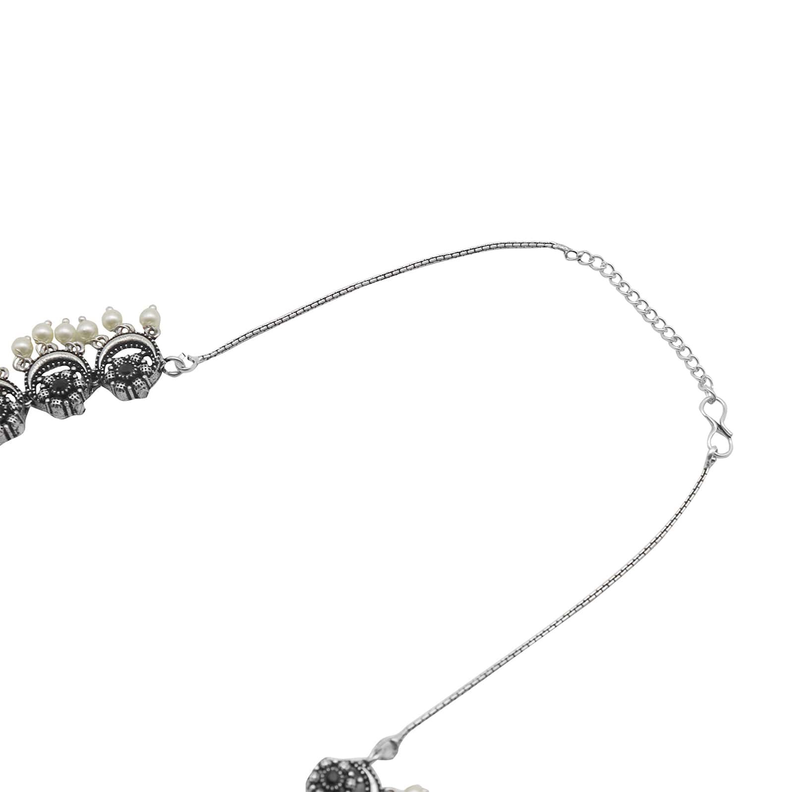 Rupa Black Stone Silver Oxidized Floral Necklace Set - Image 6