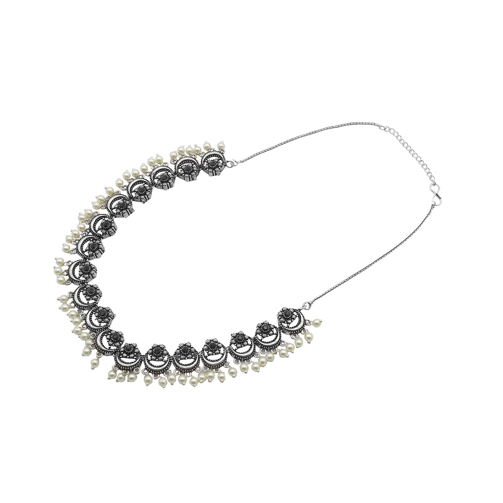 Rupa Black Stone Silver Oxidized Floral Necklace Set - Image 7