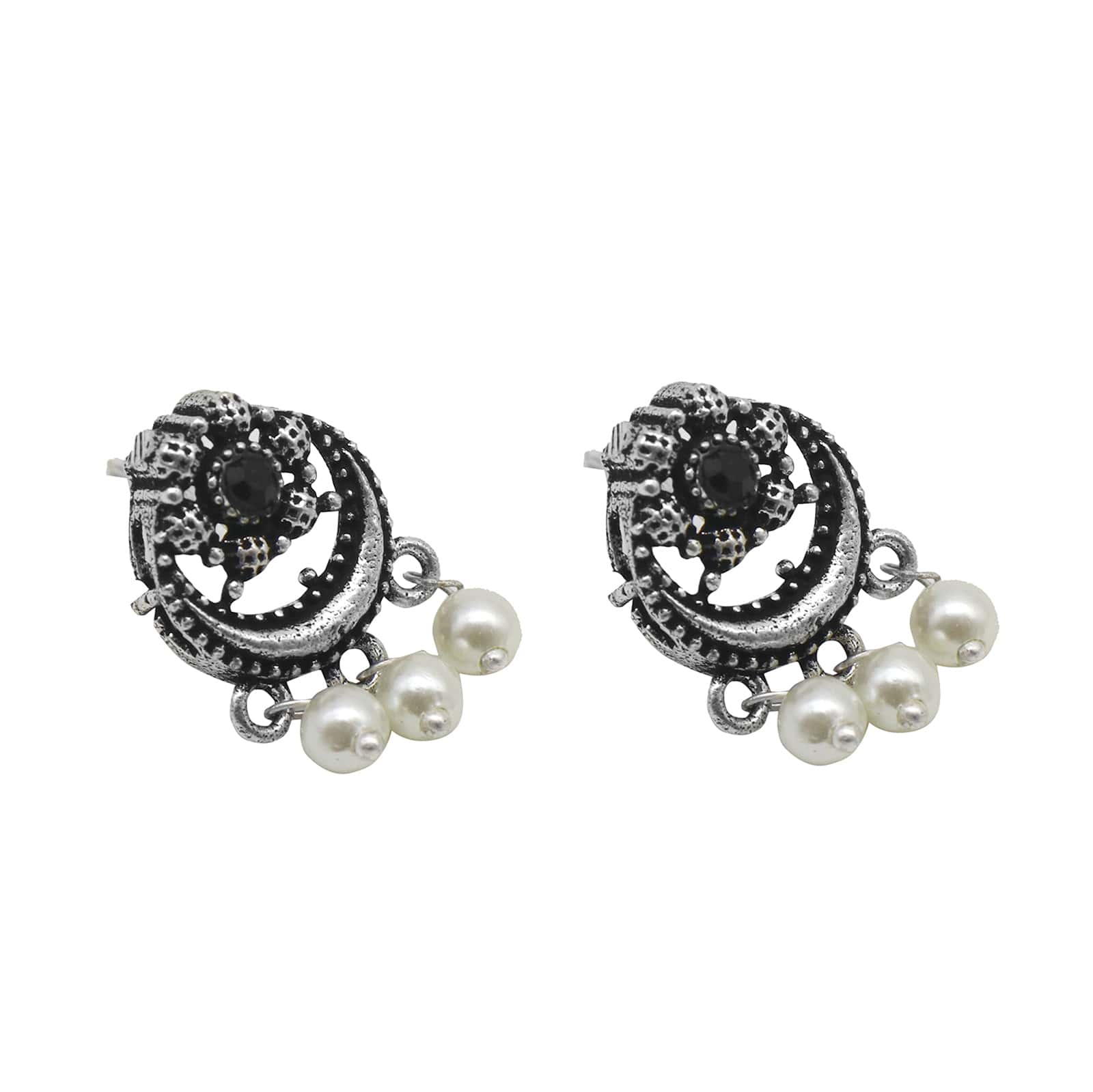 Rupa Black Stone Silver Oxidized Floral Necklace Set - Image 8