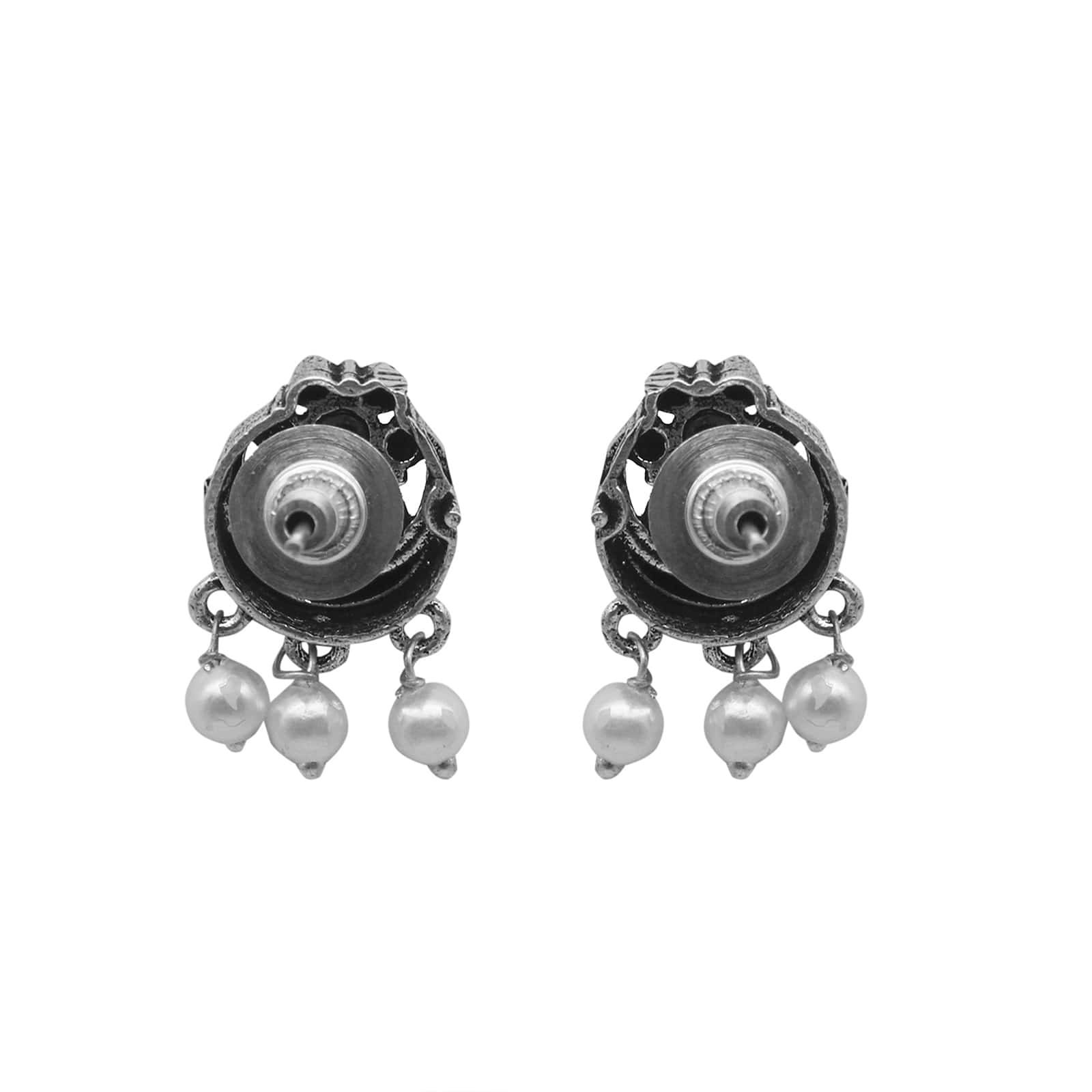 Rupa Black Stone Silver Oxidized Floral Necklace Set - Image 9