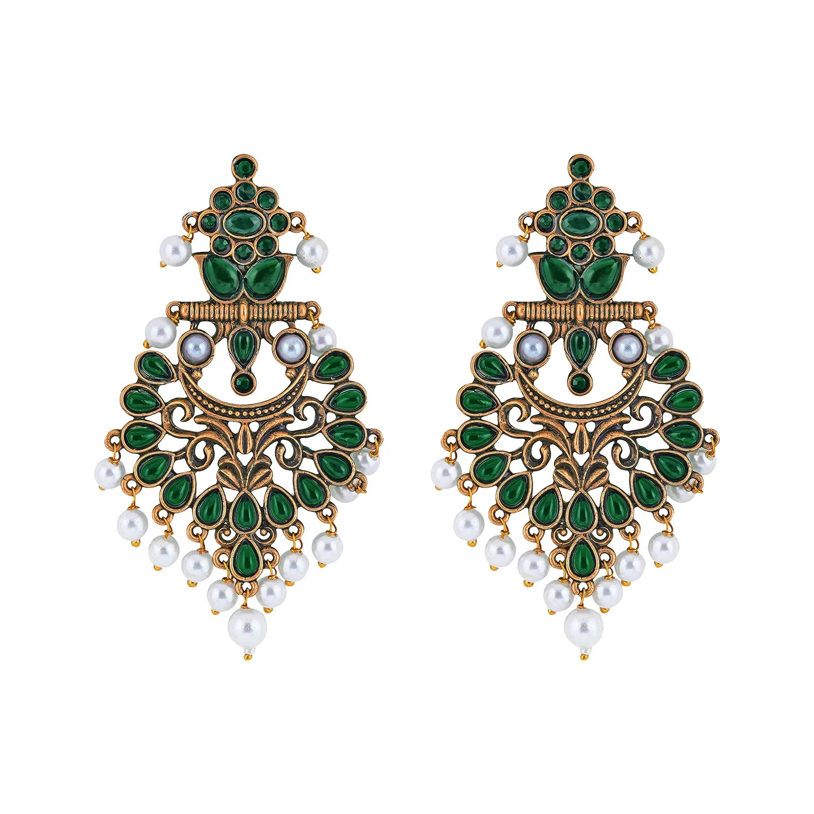 Teejh Rutuja Dark Green Gold Enamel Earrings - Image 3